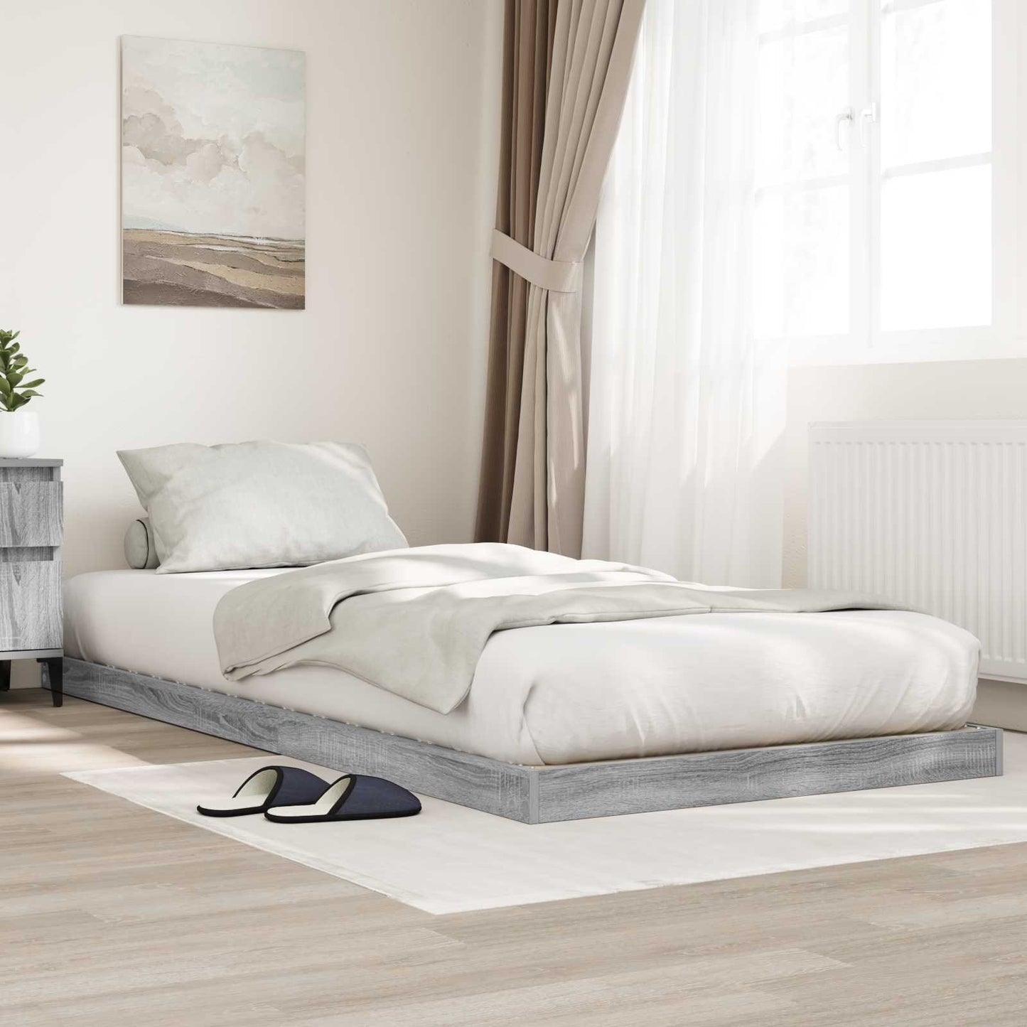Struttura letto a terra Grigio Sonoma 90 x 190 cm