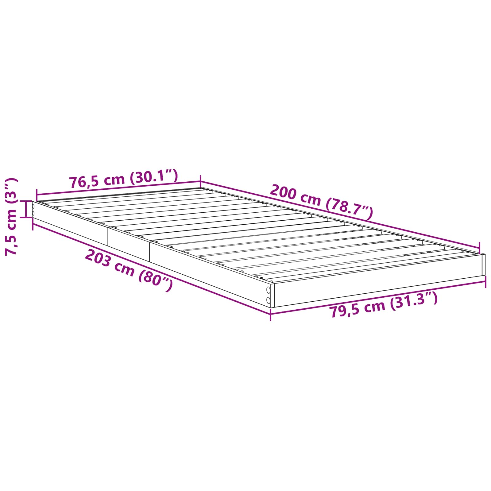 Struttura letto a terra Grigio cemento 80 x 200 cm | homemem39