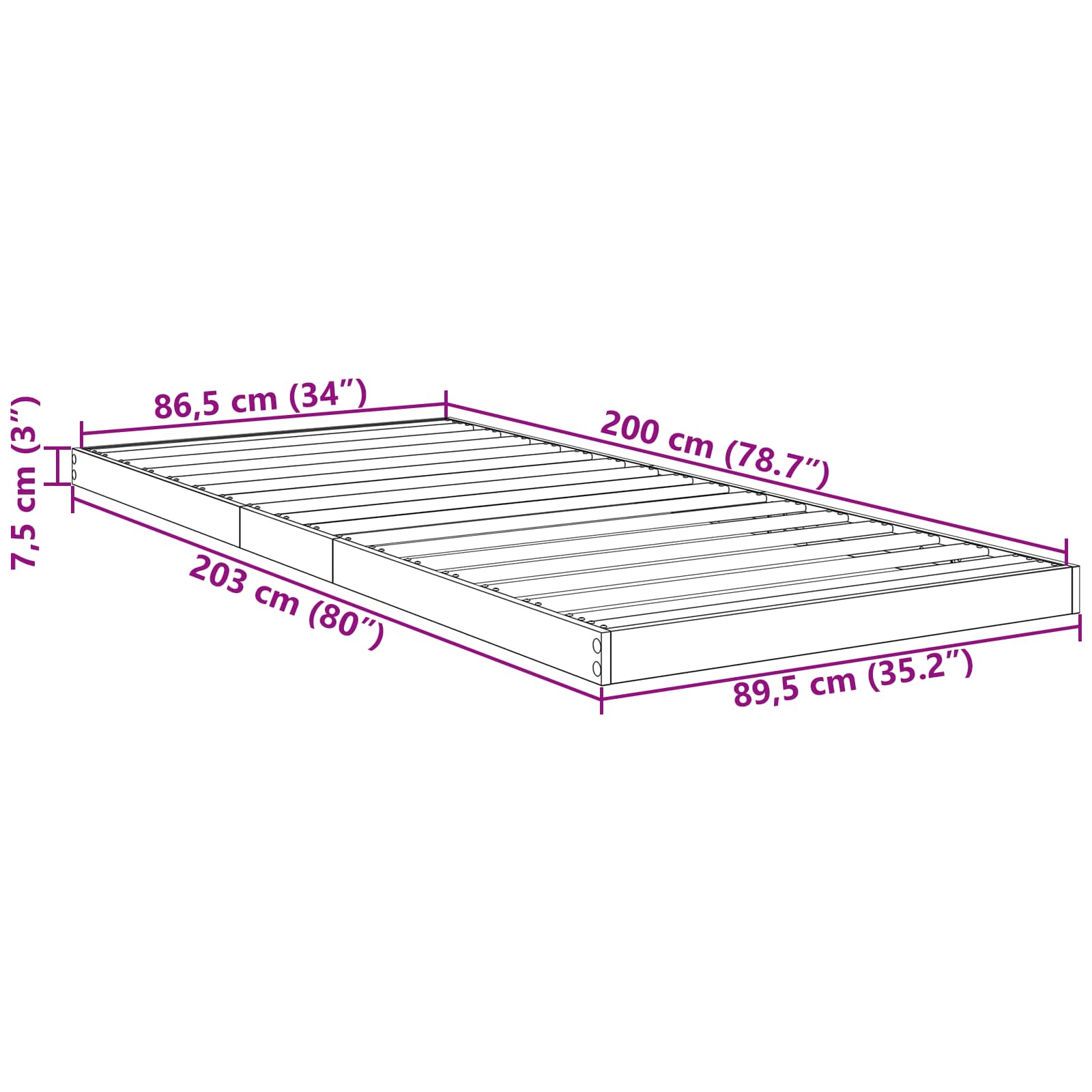Struttura letto a terra Grigio Sonoma 90 x 200 cm | homemem39