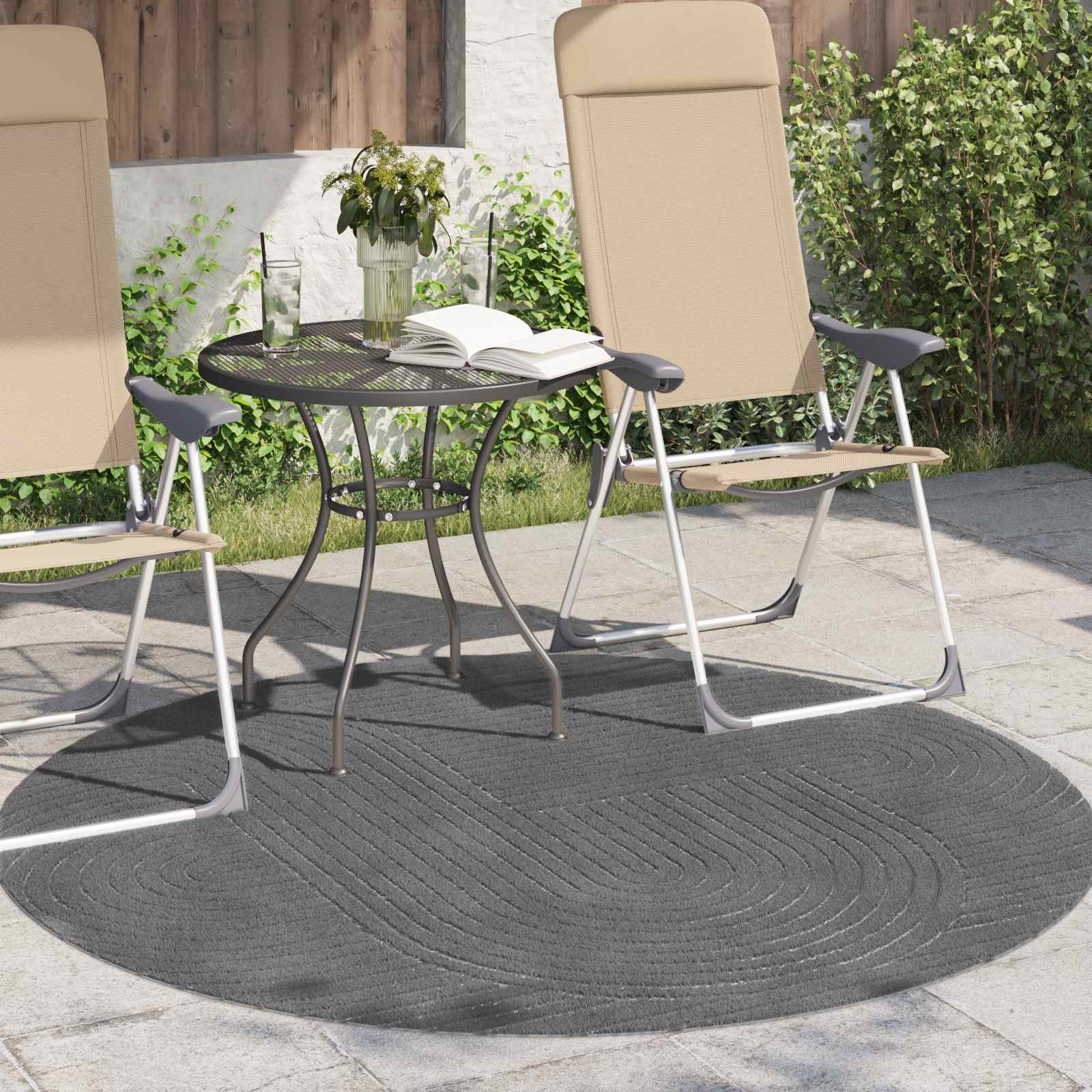 Tappeti per area Rotondo PALMERAS Antracite Ø 120 CM Poliestere | homemem39