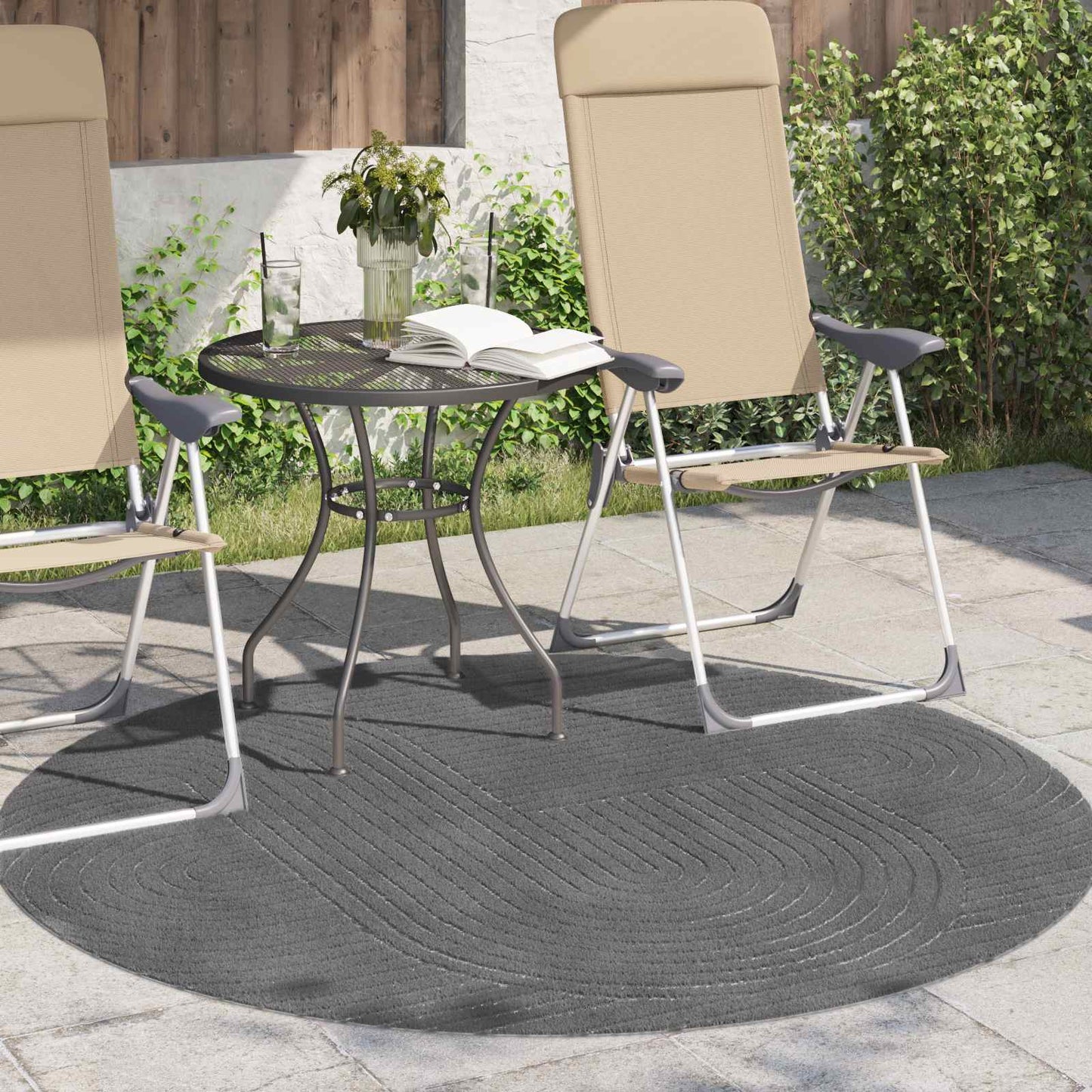 Tappeti per area Rotondo PALMERAS Antracite Ø 200 CM Poliestere | homemem39