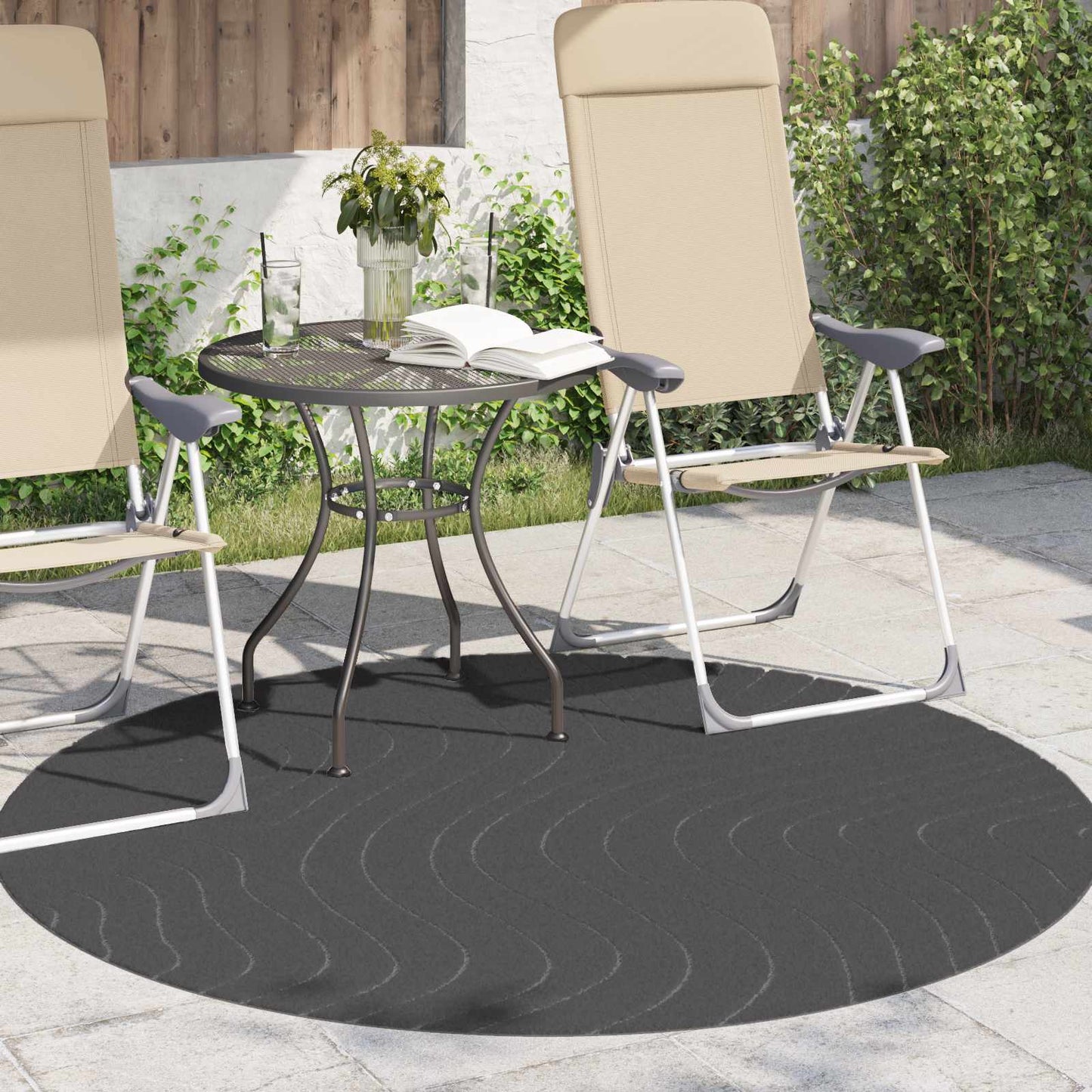 Tappeti per area Rotondo PALMERAS Antracite Ø 200 CM Poliestere | homemem39