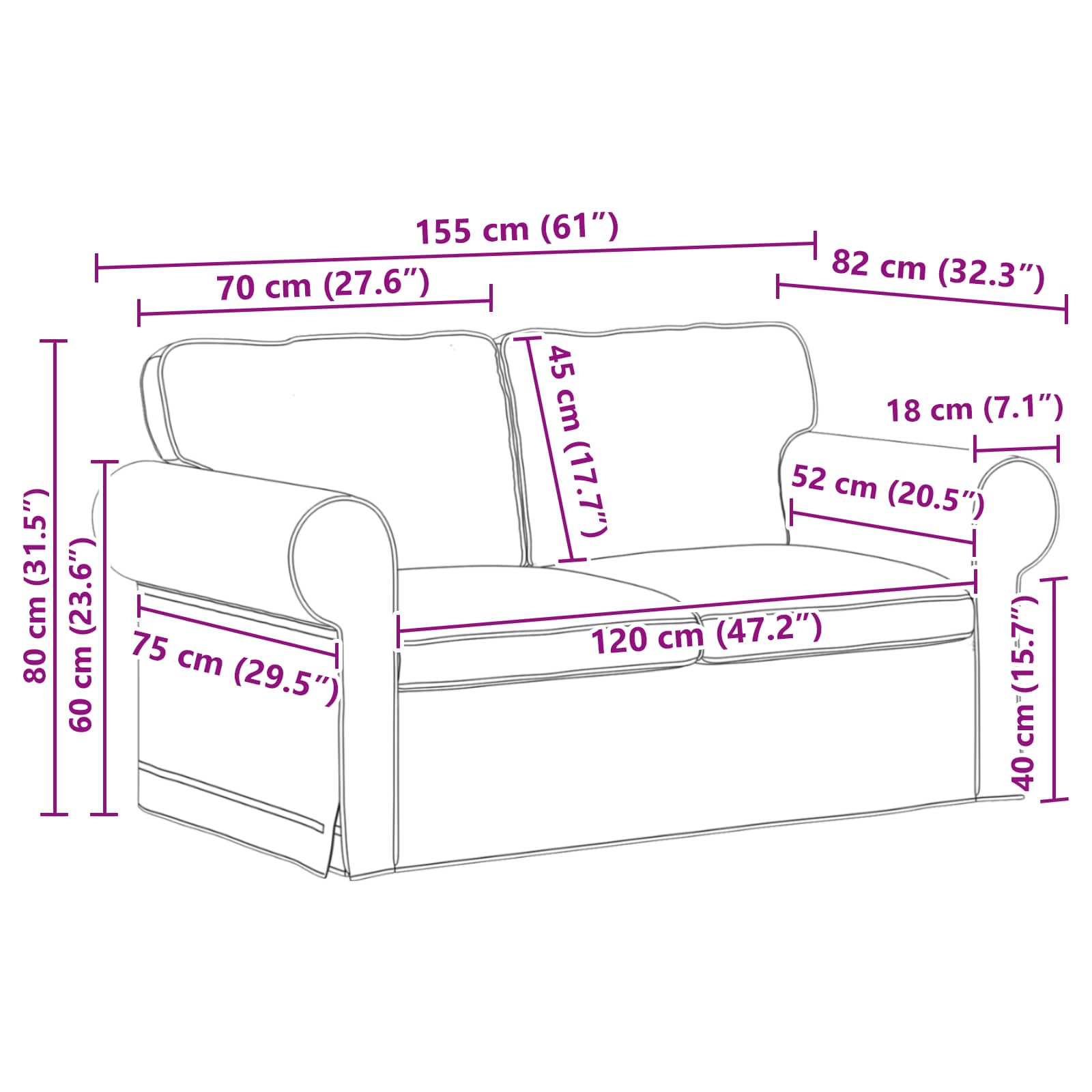 Set di divani 2 pcs Nero 155 x 82 x 80 cm Tessuto | homemem39