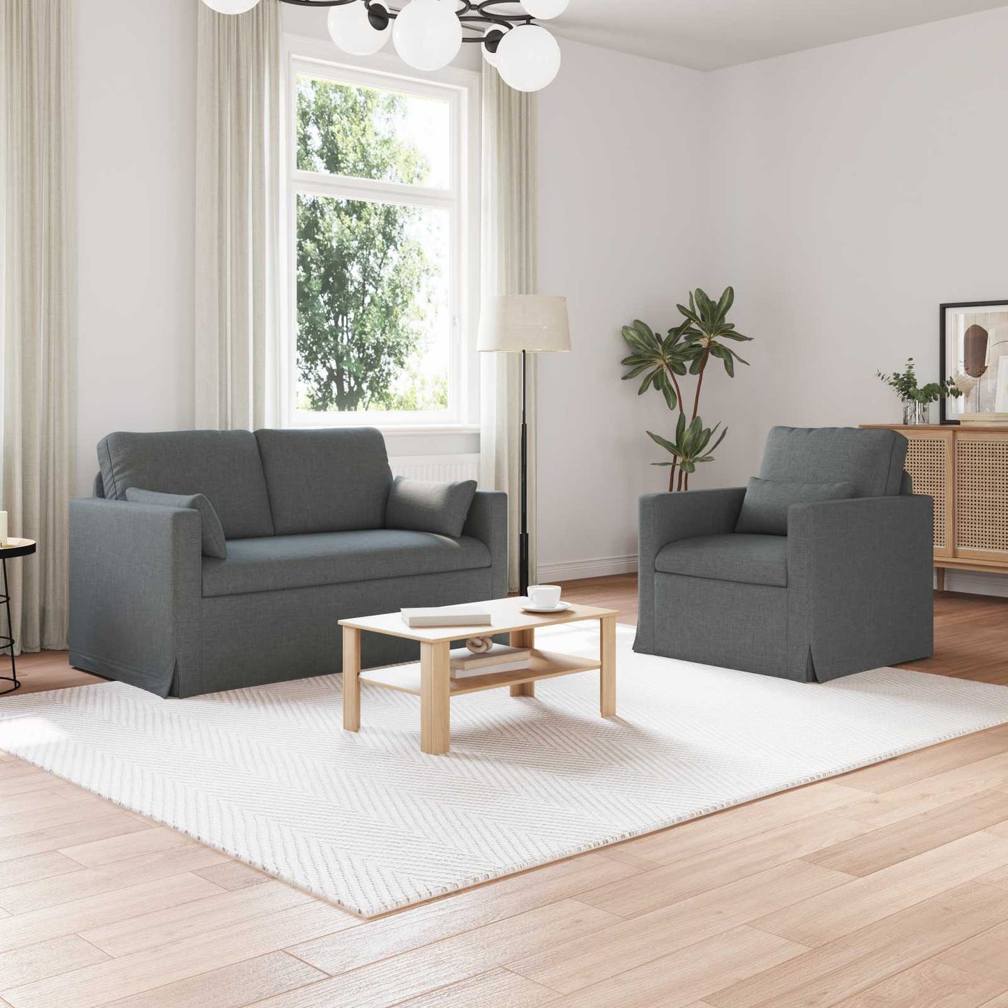 Set di divani 2 pcs Grigio scuro 139 x 78 x 80 cm Tessuto | homemem39