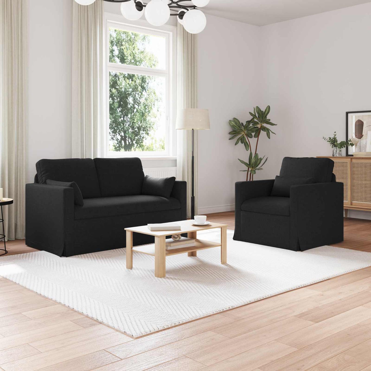 Set di divani 2 pcs Nero 139 x 78 x 80 cm Tessuto | homemem39
