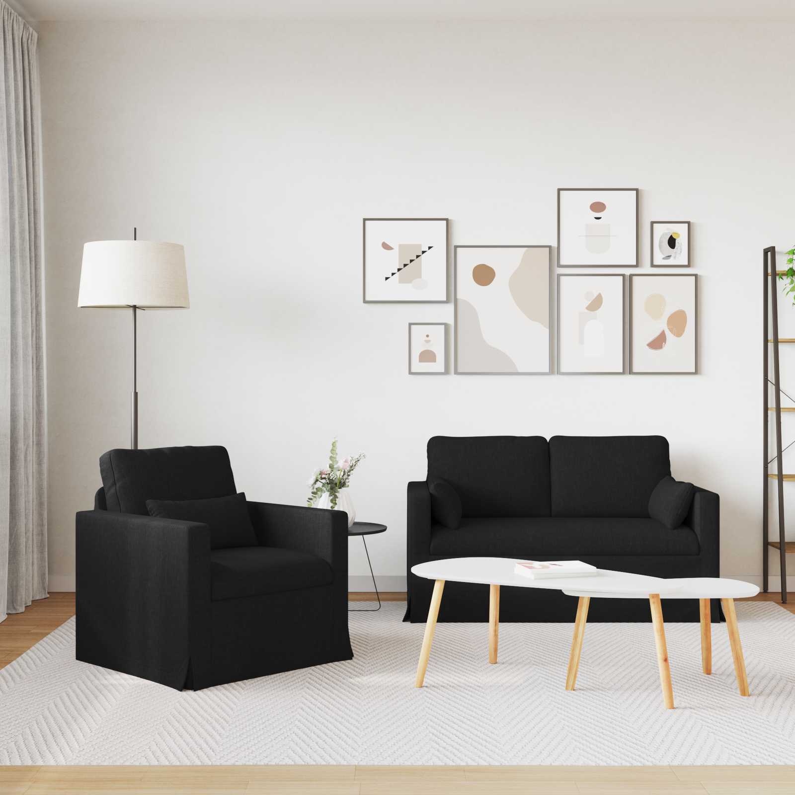 Set di divani 2 pcs Nero 139 x 78 x 80 cm Tessuto | homemem39