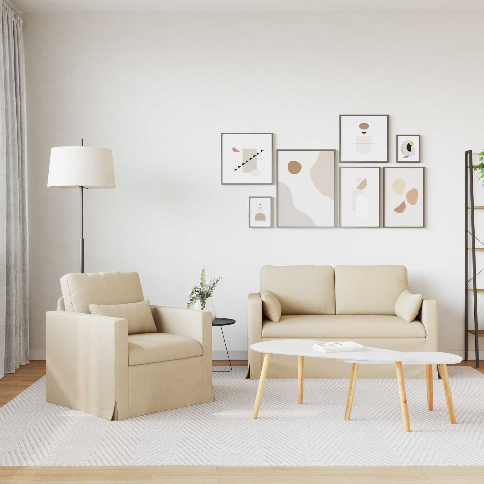 Set di divani 2 pcs Crema 139 x 78 x 80 cm Tessuto | homemem39