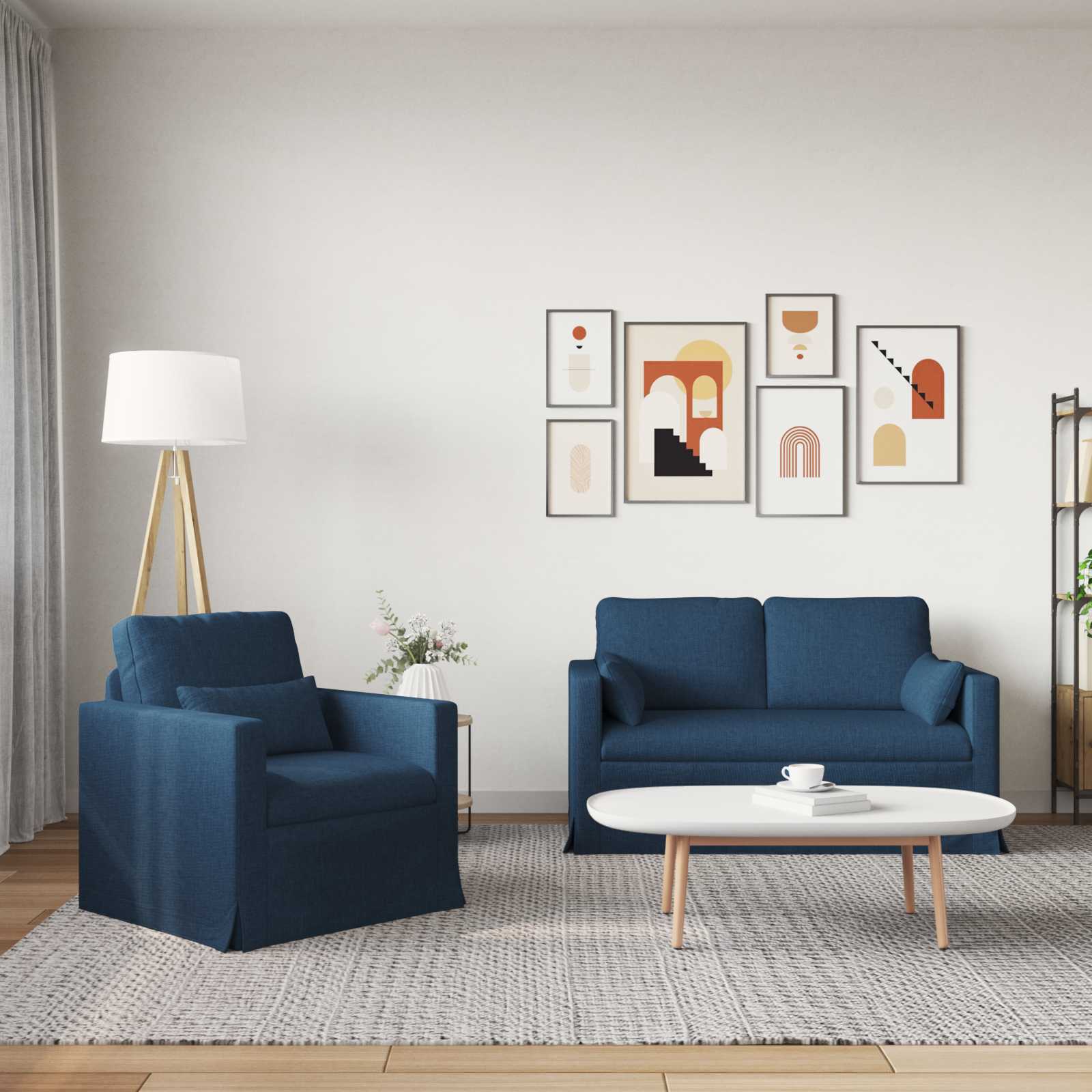 Set di divani 2 pcs Blu 139 x 78 x 80 cm Tessuto | homemem39