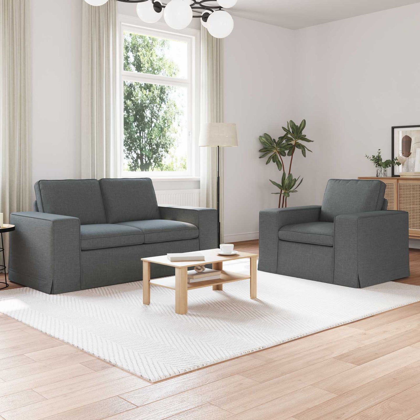 Set di divani 2 pcs Grigio scuro 162 x 80 x 82 cm Tessuto | homemem39