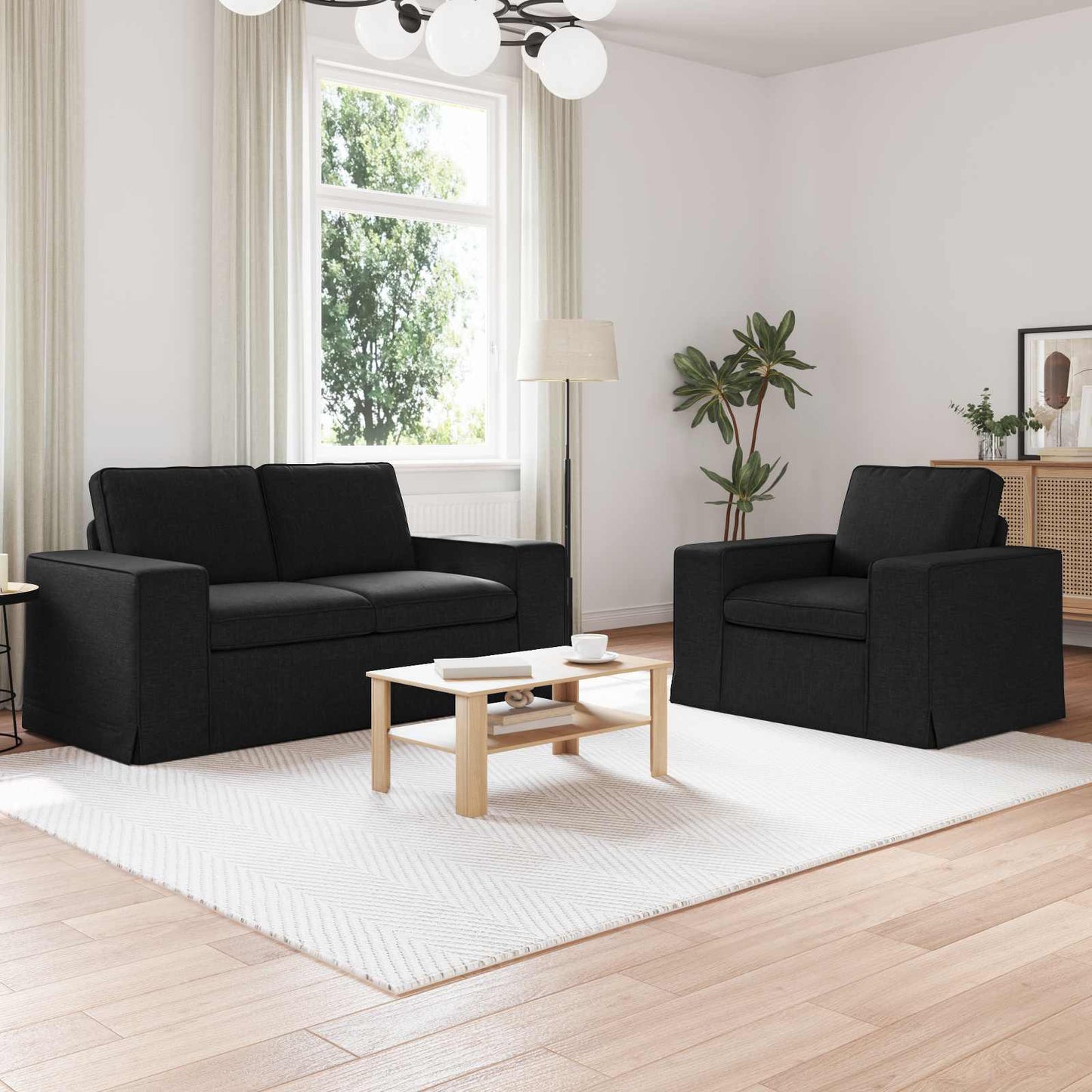 Set di divani 2 pcs Nero 162 x 80 x 82 cm Tessuto | homemem39