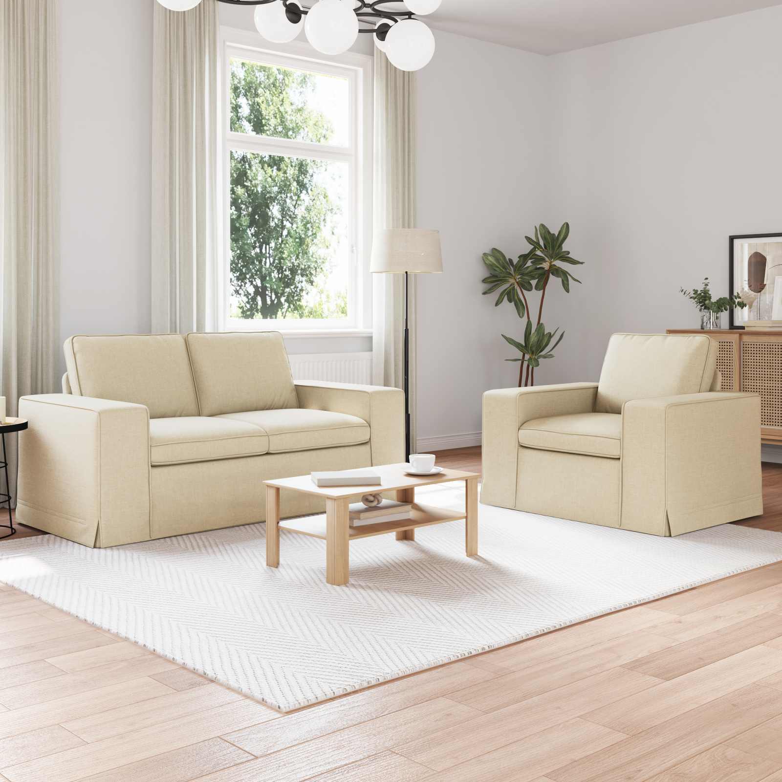 Set di divani 2 pcs Crema 162 x 80 x 82 cm Tessuto | homemem39
