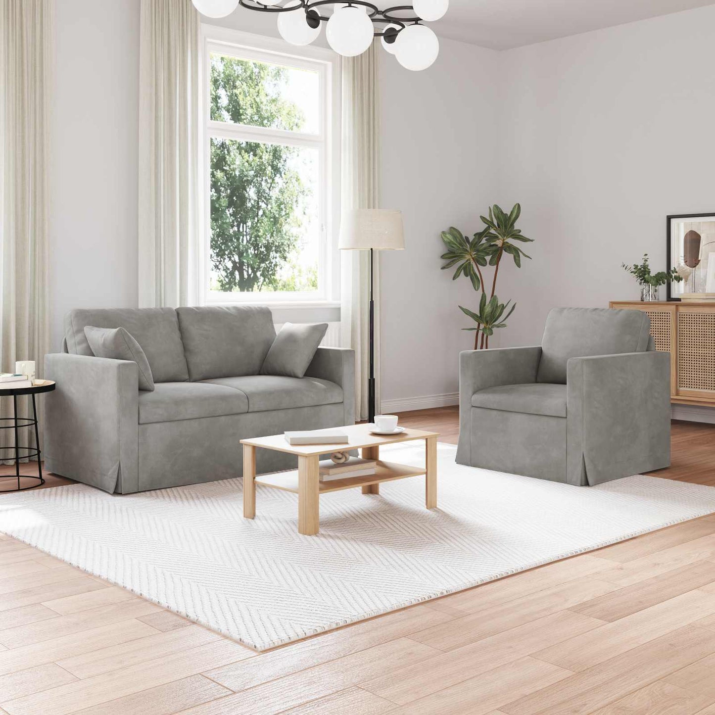 Set di divani 2 pcs Grigio chiaro 138 x 78 x 80 cm Velluto | homemem39