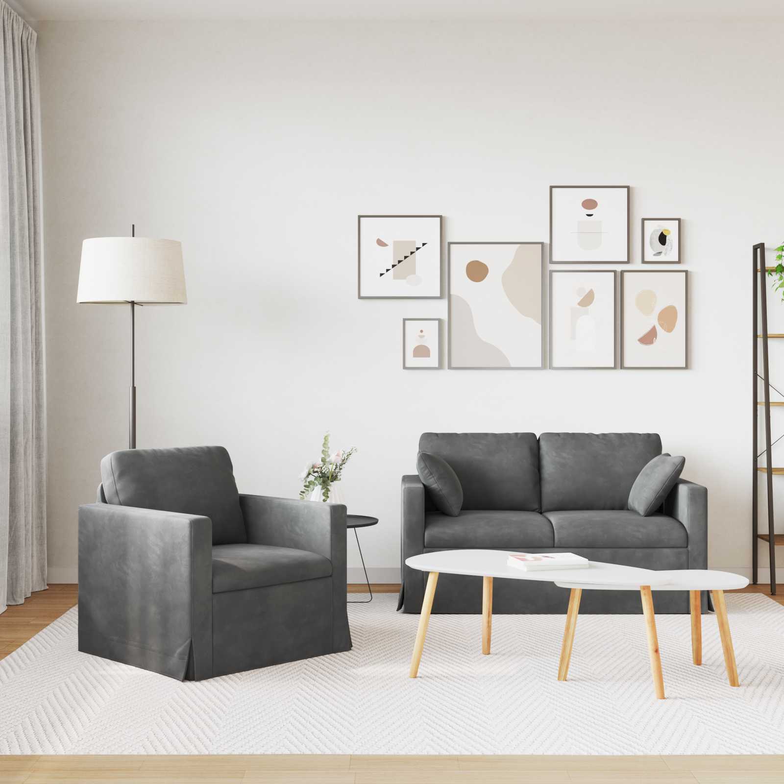 Set di divani 2 pcs Grigio scuro 138 x 78 x 80 cm Velluto | homemem39