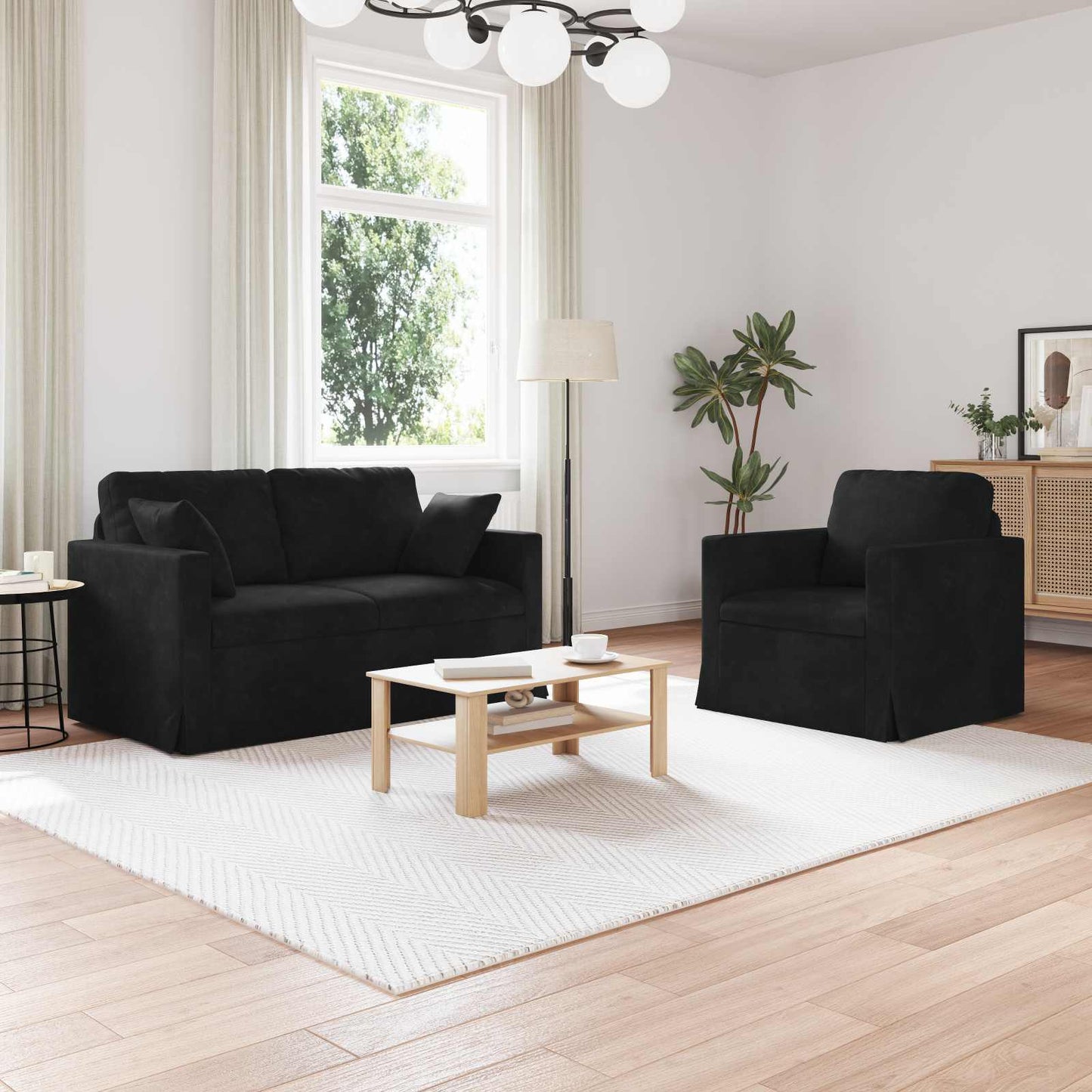 Set di divani 2 pcs Nero 138 x 78 x 80 cm Velluto | homemem39