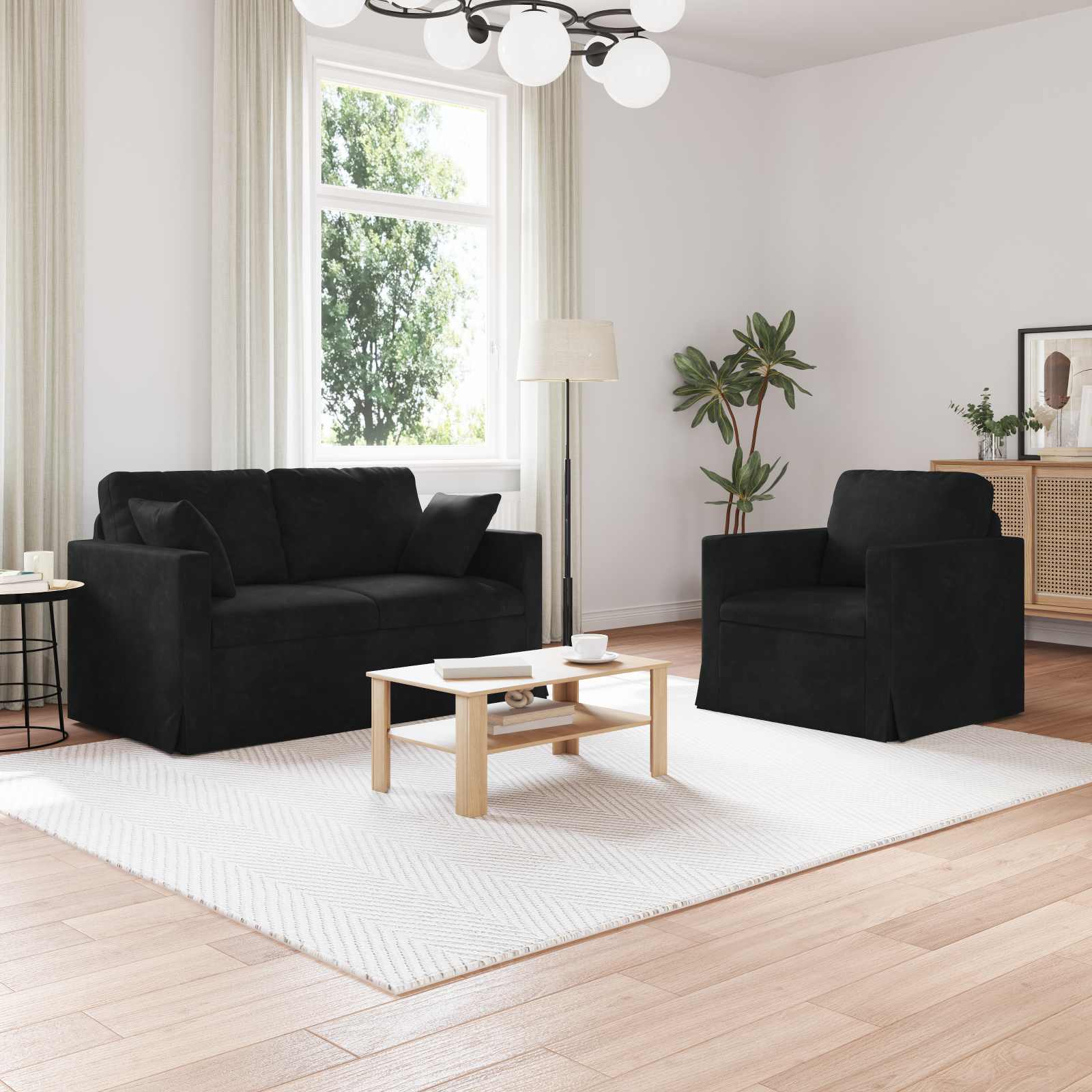 Set di divani 2 pcs Nero 138 x 78 x 80 cm Velluto | homemem39