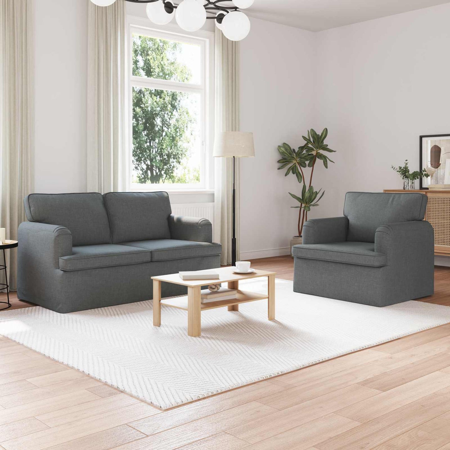 Set di divani 2 pcs Grigio scuro 144 x 80 x 85 cm Tessuto | homemem39