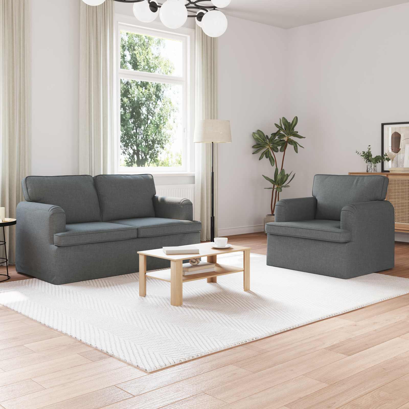 Set di divani 2 pcs Grigio scuro 144 x 80 x 85 cm Tessuto | homemem39