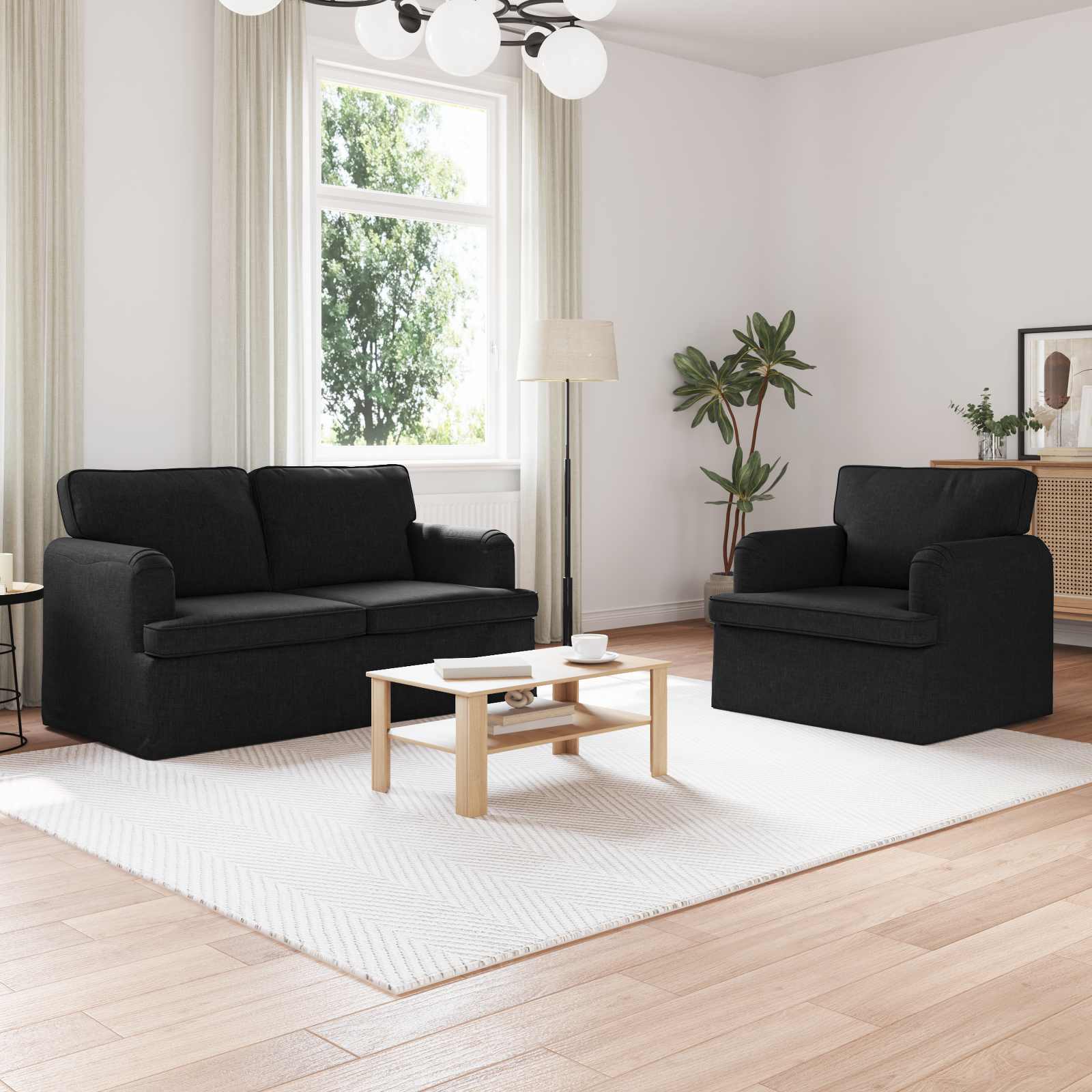 Set di divani 2 pcs Nero 144 x 80 x 85 cm Tessuto | homemem39