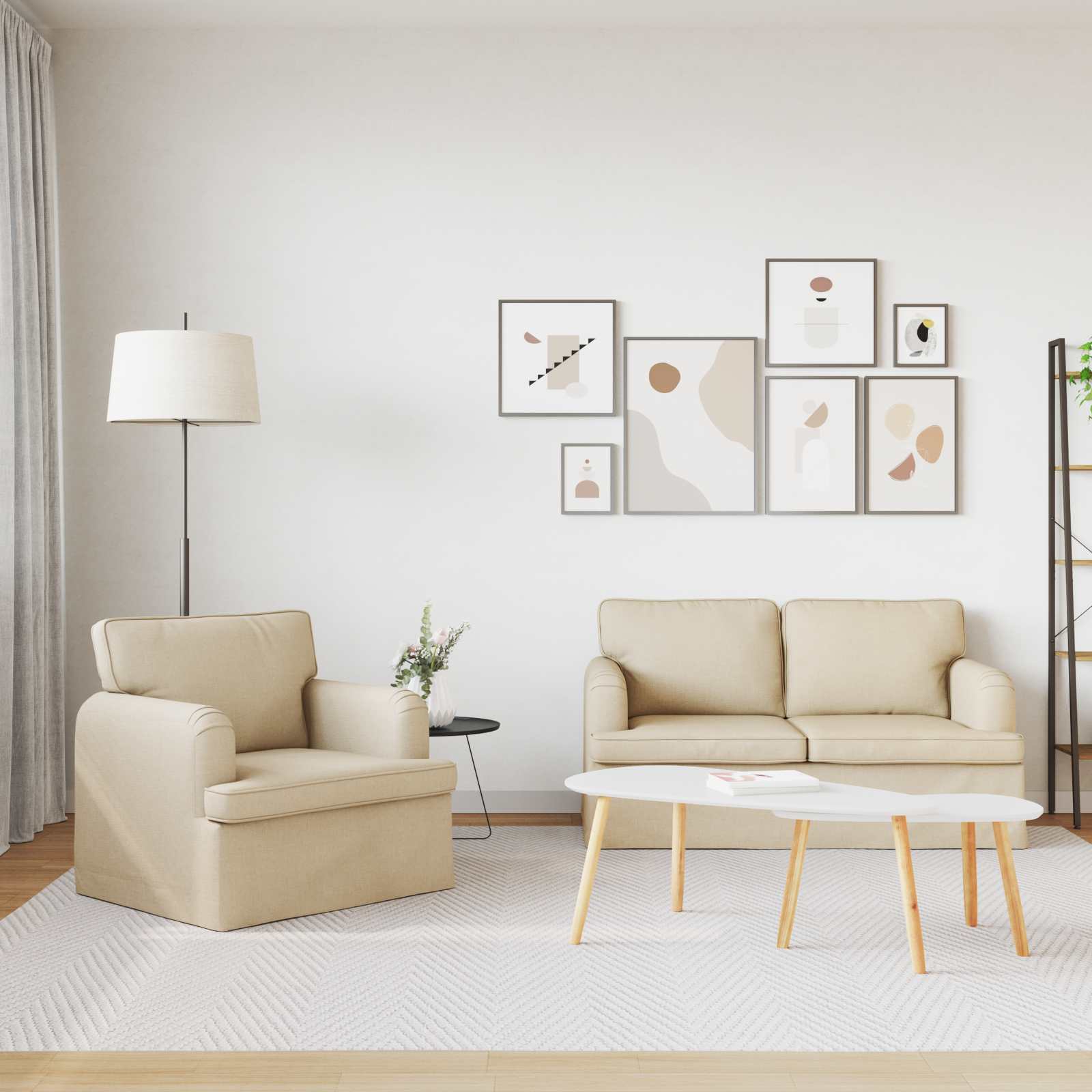 Set di divani 2 pcs Crema 144 x 80 x 85 cm Tessuto | homemem39