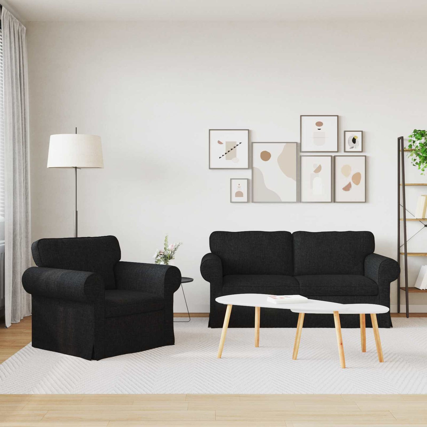 Set di divani 2 pcs Nero 175 x 82 x 80 cm Tessuto | homemem39