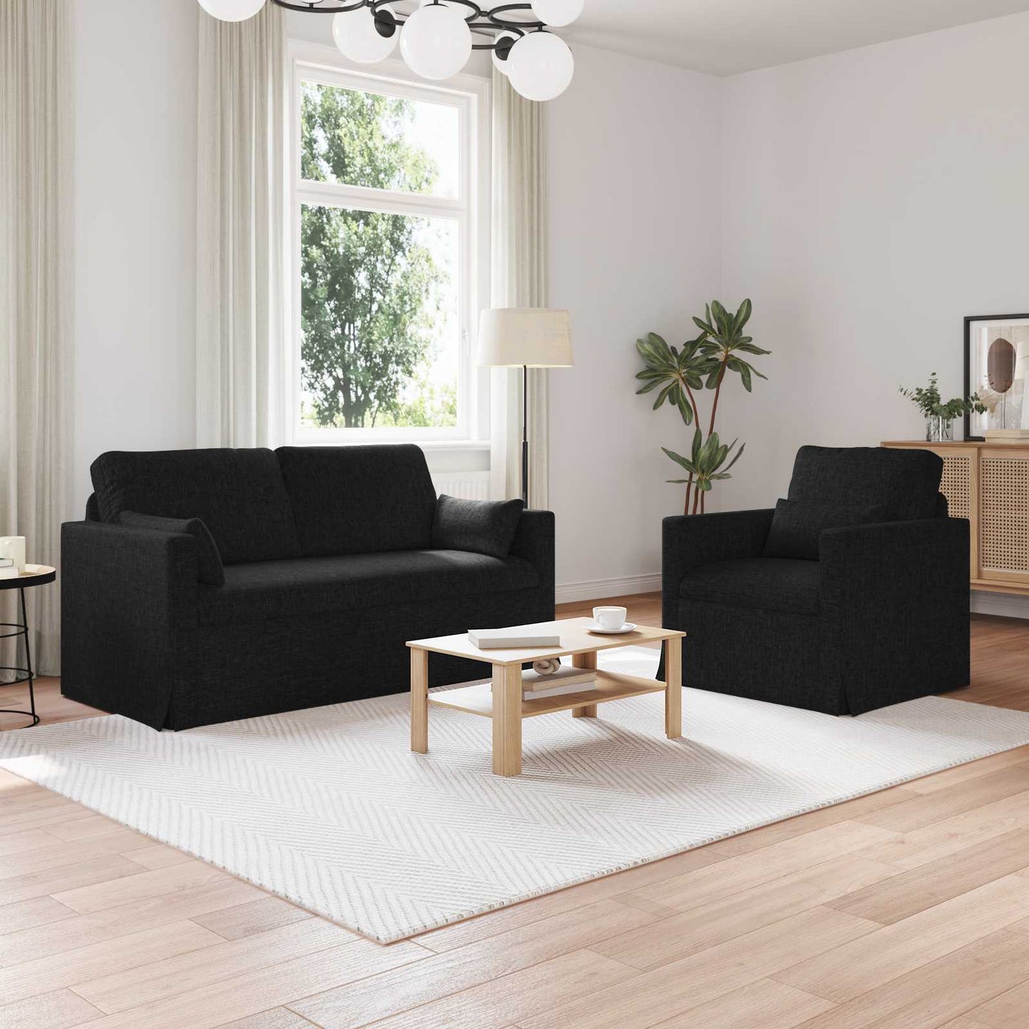Set di divani 2 pcs Nero 158 x 78 x 80 cm Tessuto | homemem39