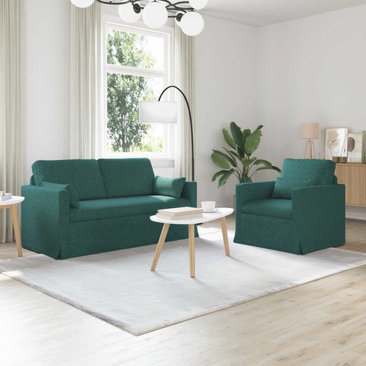Set di divani 2 pz Verde Scuro Tessuto