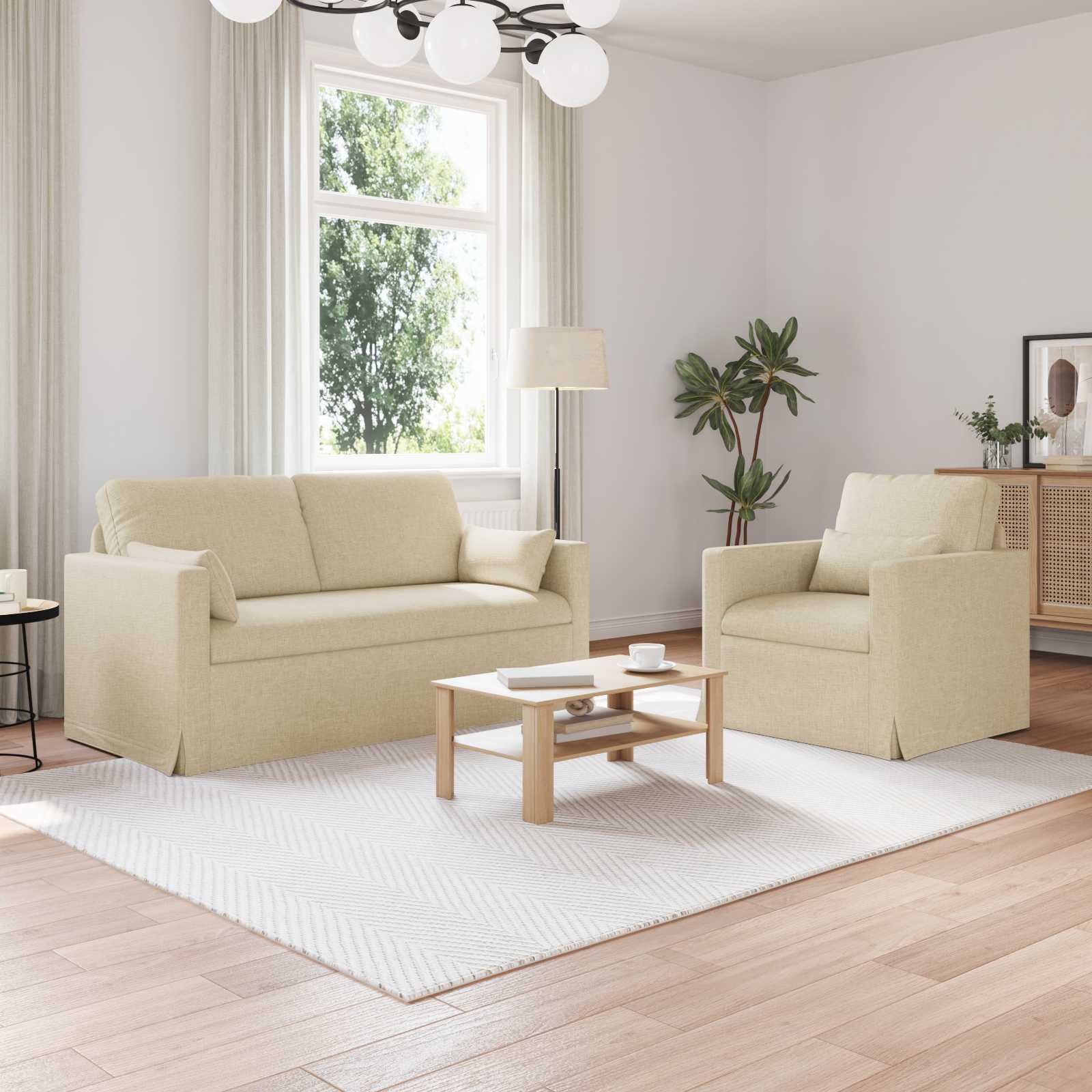 Set di divani 2 pcs Crema 158 x 78 x 80 cm Tessuto | homemem39