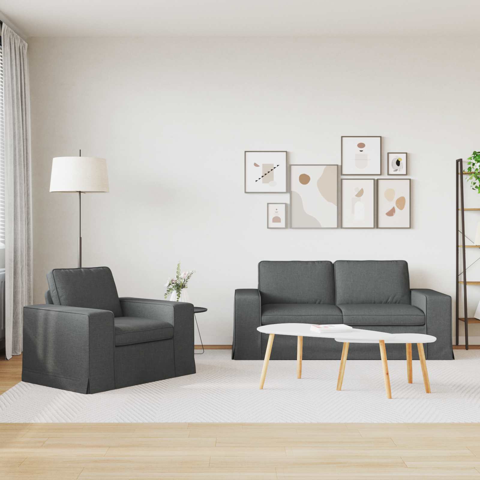 Set di divani 2 pcs Grigio scuro 182 x 80 x 82 cm Tessuto | homemem39