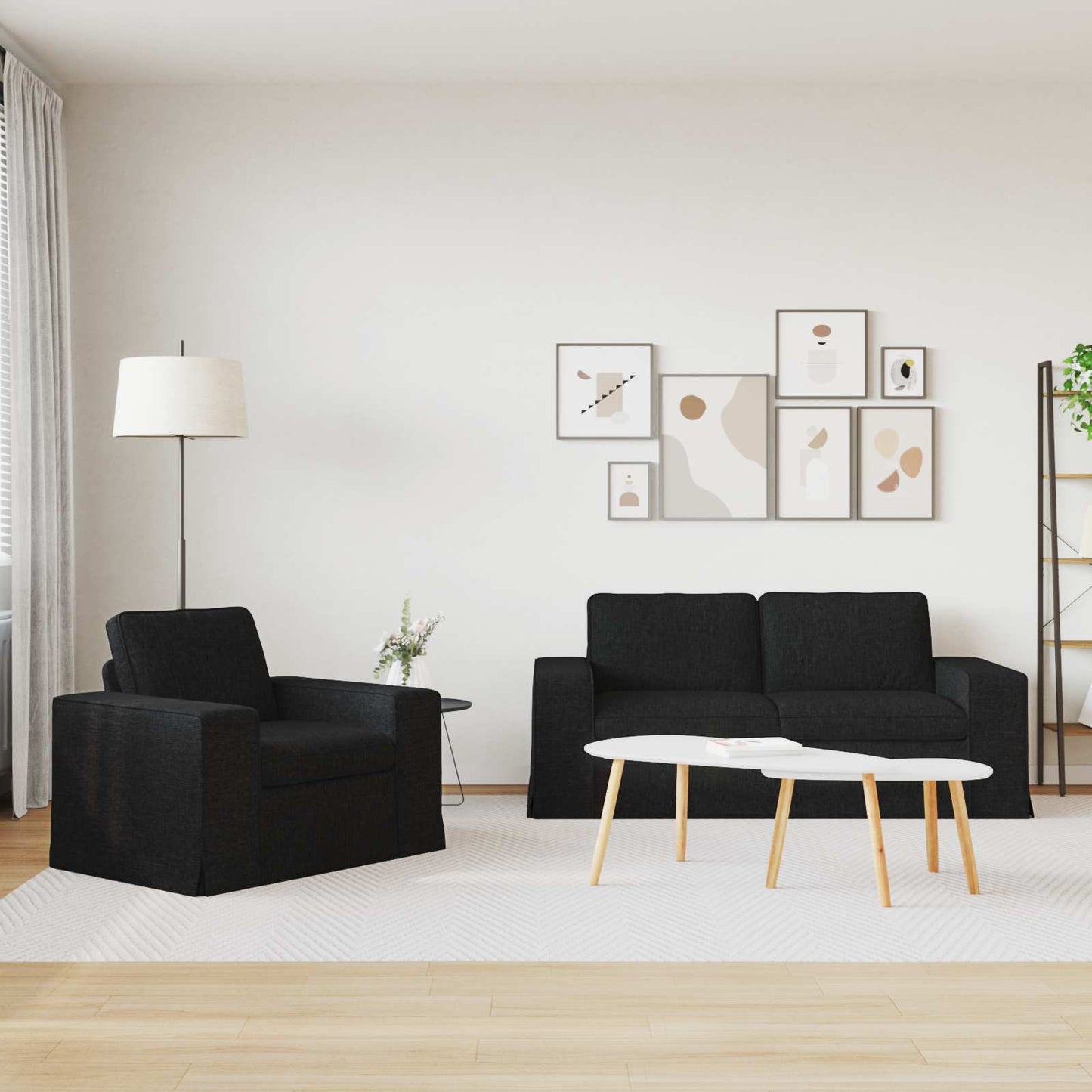 Set di divani 2 pcs Nero 182 x 80 x 82 cm Tessuto | homemem39