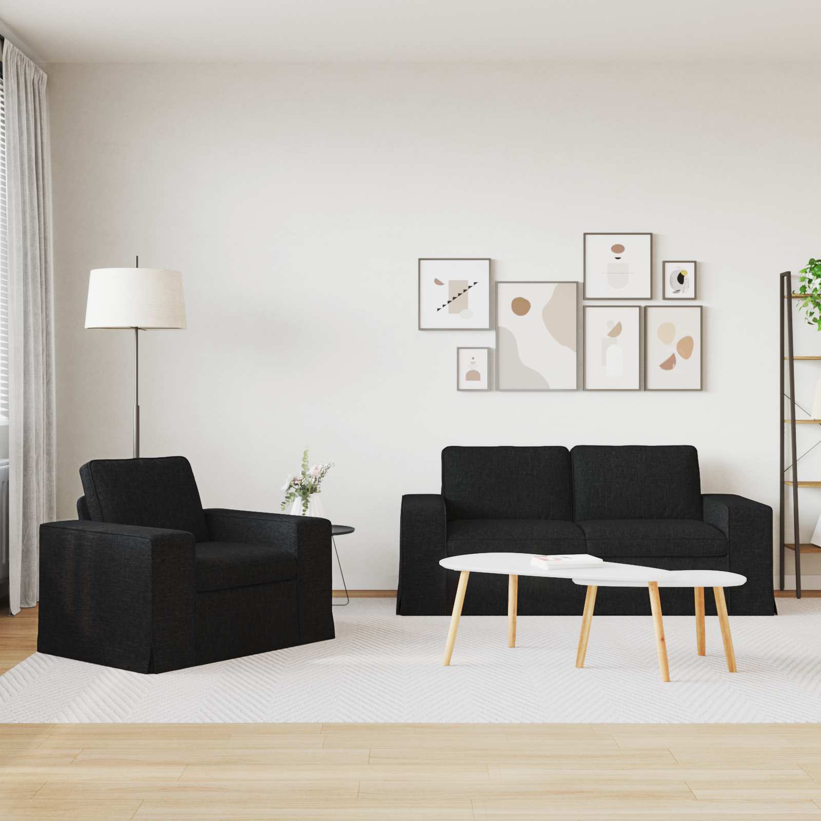 Set di divani 2 pcs Nero 182 x 80 x 82 cm Tessuto | homemem39