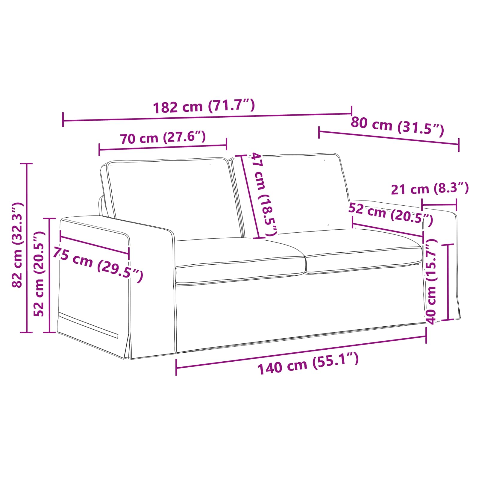 Set di divani 2 pcs Nero 182 x 80 x 82 cm Tessuto | homemem39