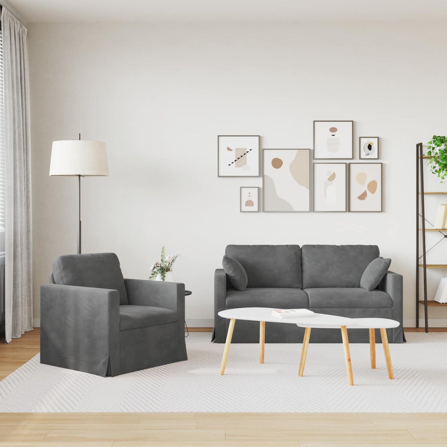 Set di divani 2 pcs Grigio scuro 158 x 78 x 80 cm Velluto | homemem39