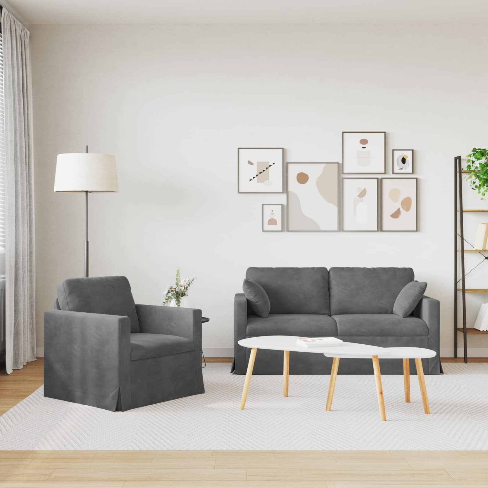 Set di divani 2 pcs Grigio scuro 158 x 78 x 80 cm Velluto | homemem39