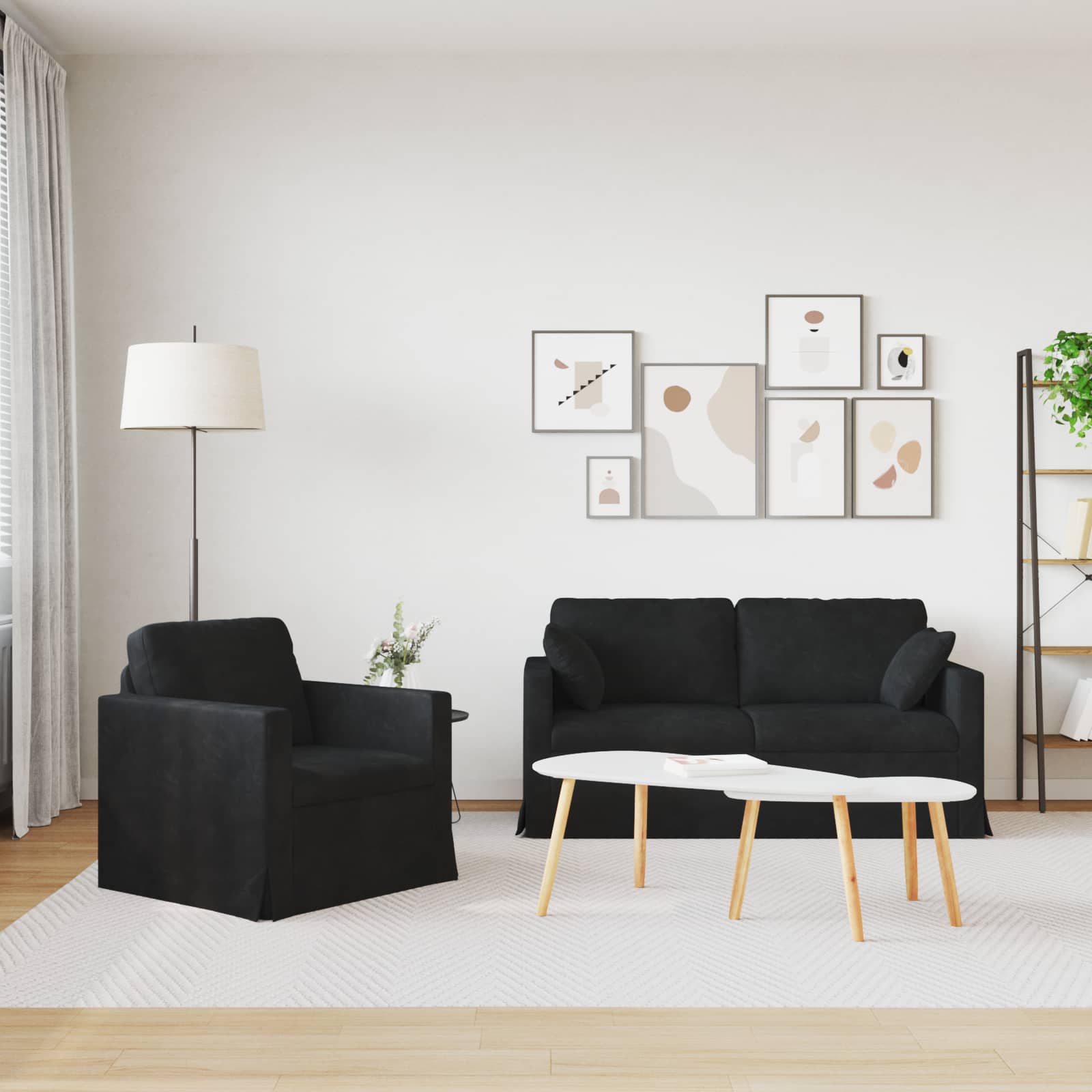 Set di divani 2 pcs Nero 158 x 78 x 80 cm Velluto | homemem39