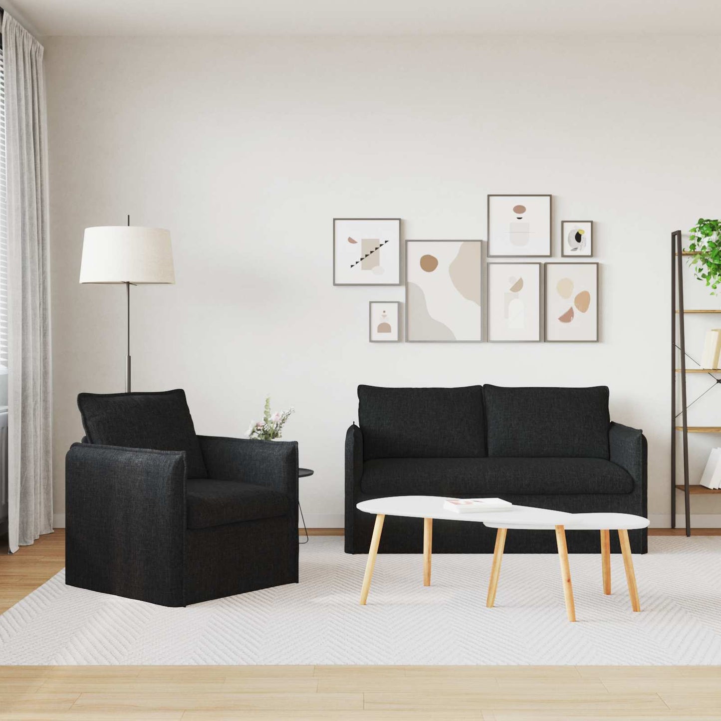 Set di divani 2 pz Nero Tessuto