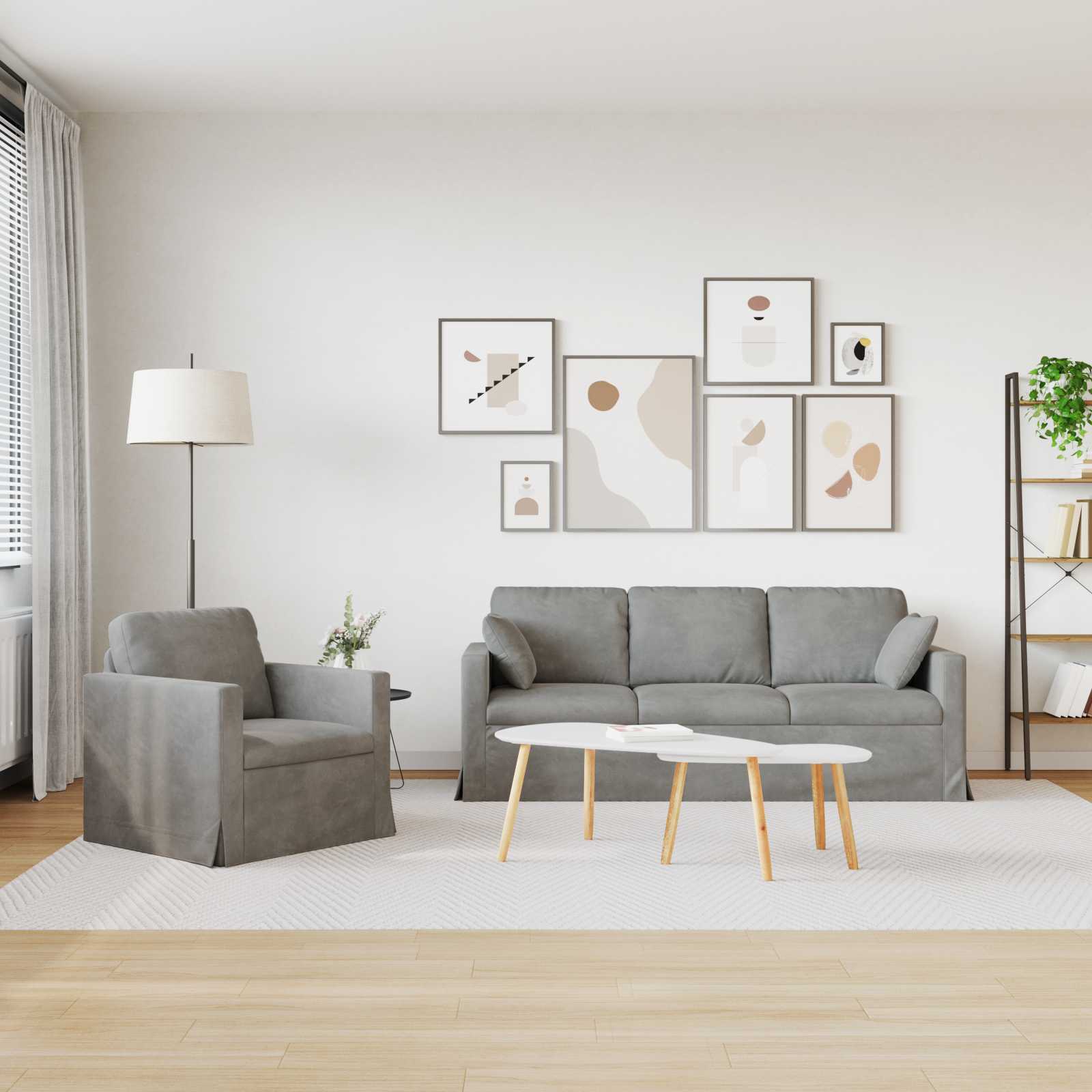 Set di divani 2 pcs Grigio chiaro 198 x 78 x 80 cm Velluto | homemem39