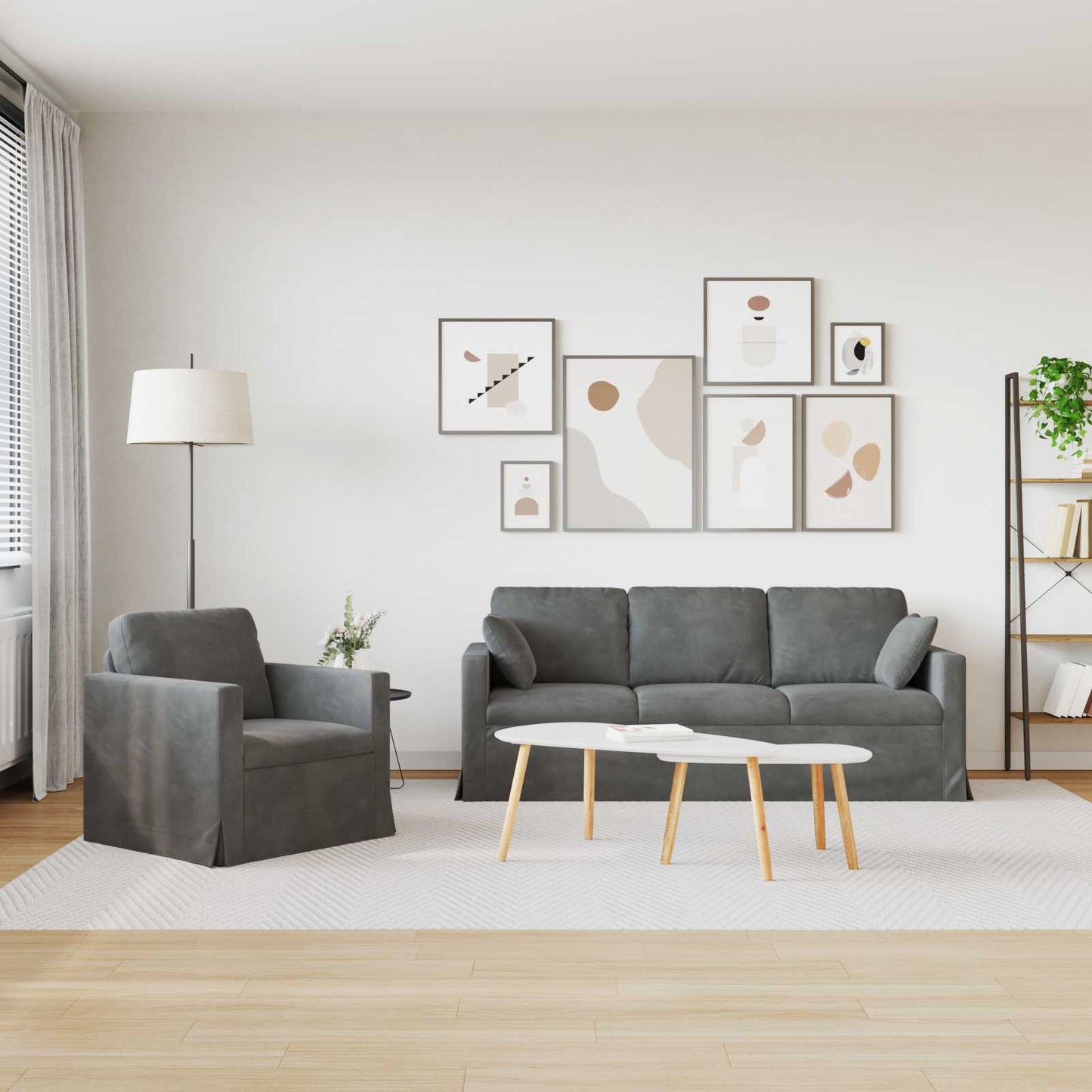Set di divani 2 pcs Grigio scuro 198 x 78 x 80 cm Velluto | homemem39