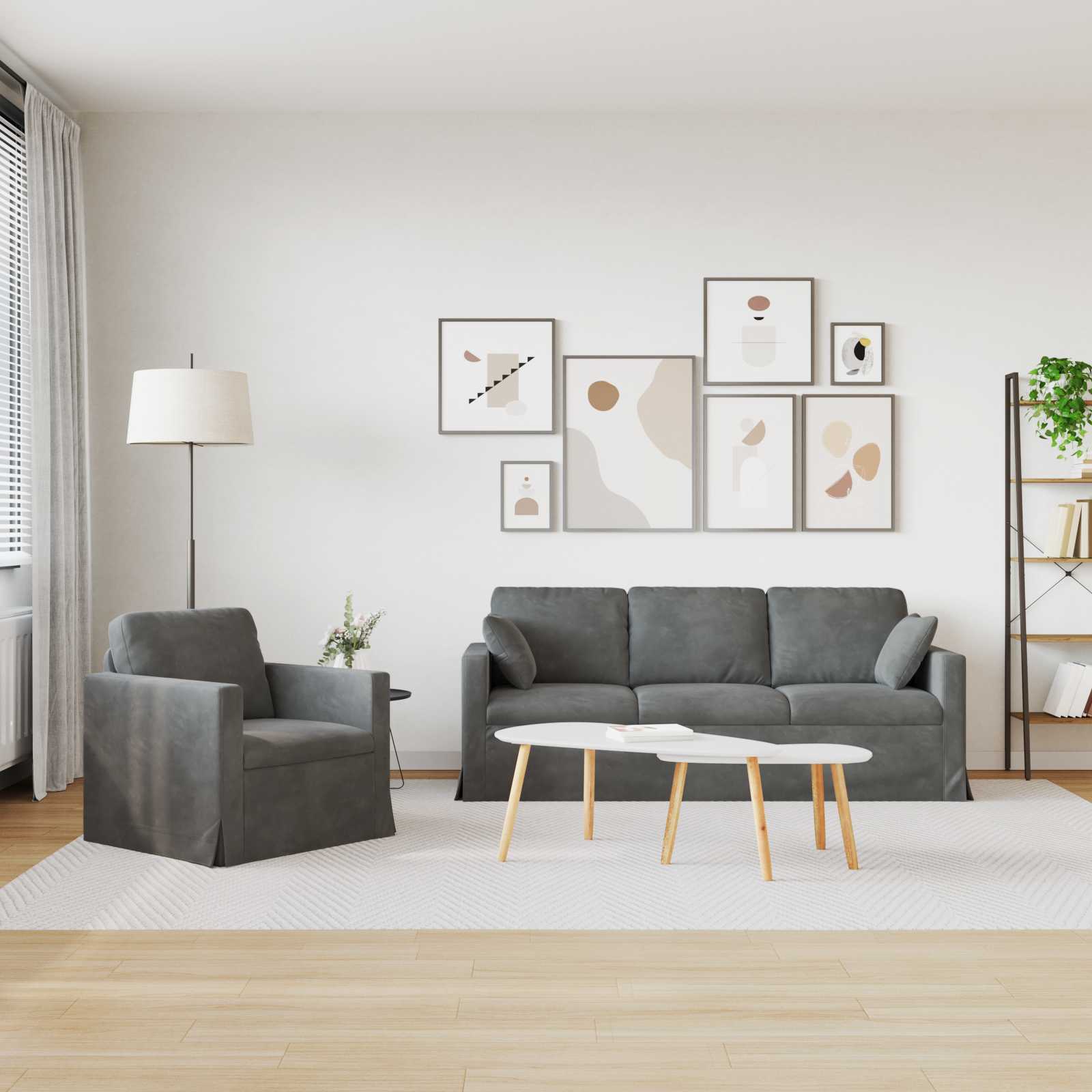 Set di divani 2 pcs Grigio scuro 198 x 78 x 80 cm Velluto | homemem39