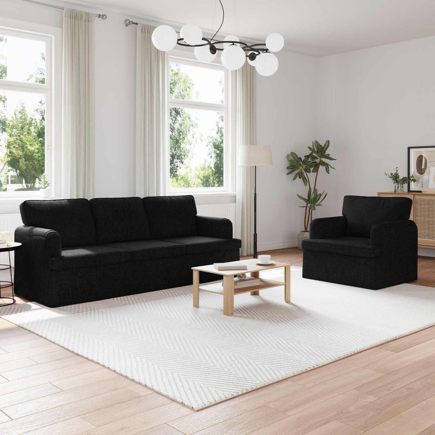 Set di divani 2 pcs Nero 201 x 80 x 85 cm Tessuto | homemem39