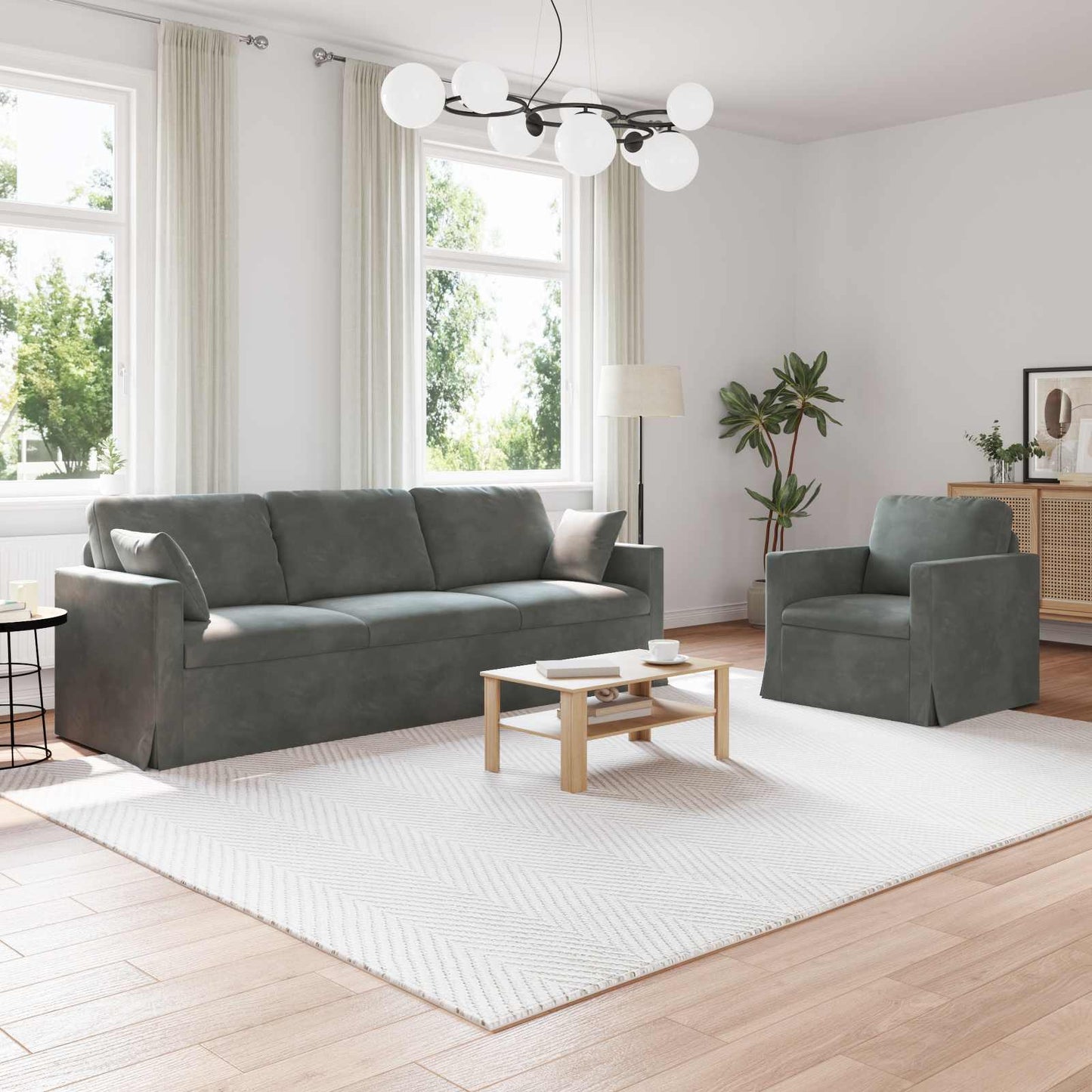 Set di divani 2 pcs Grigio scuro 228 x 78 x 80 cm Velluto | homemem39