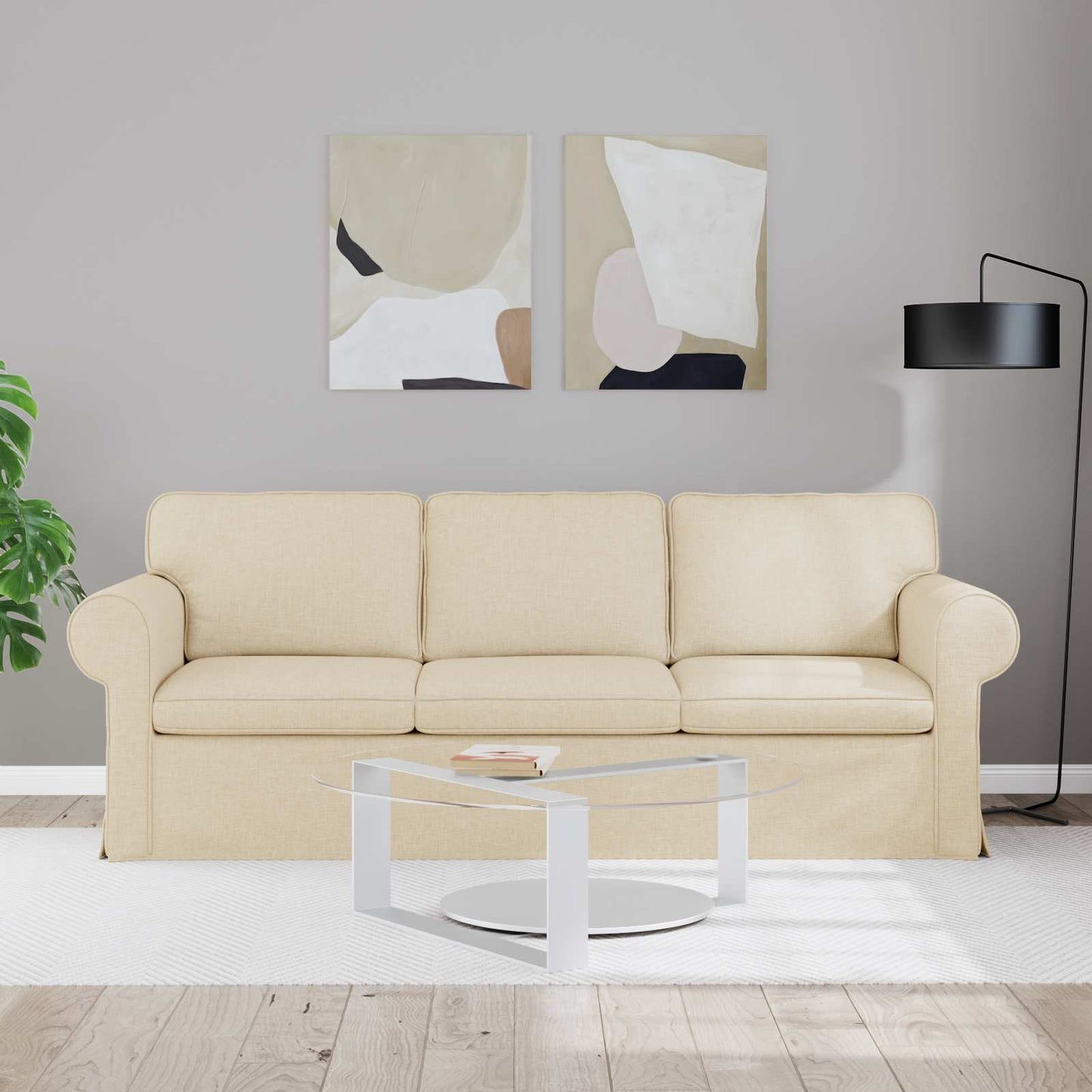 Divano Crema 215 x 82 x 80 cm Tessuto | homemem39