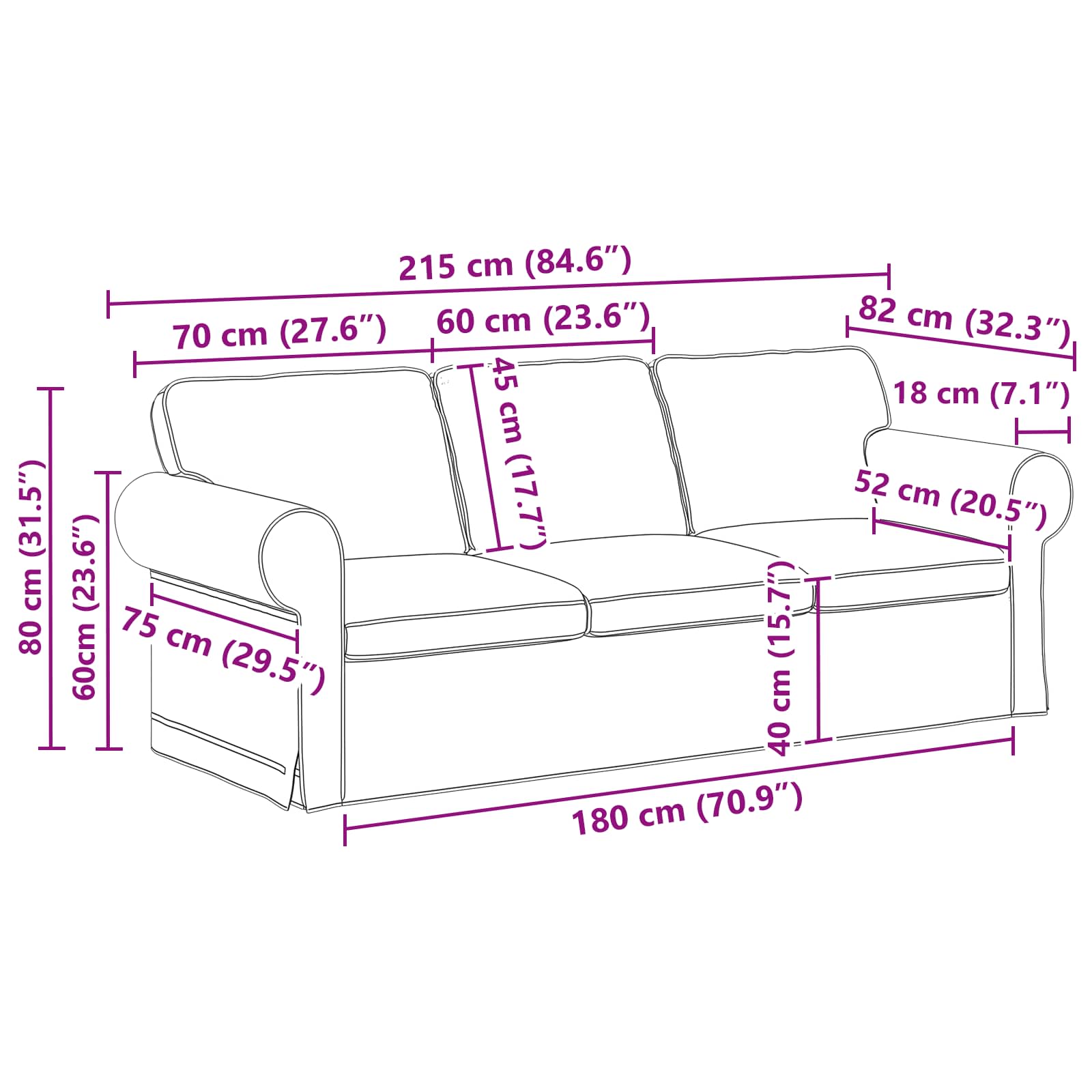 Divano Crema 215 x 82 x 80 cm Tessuto | homemem39