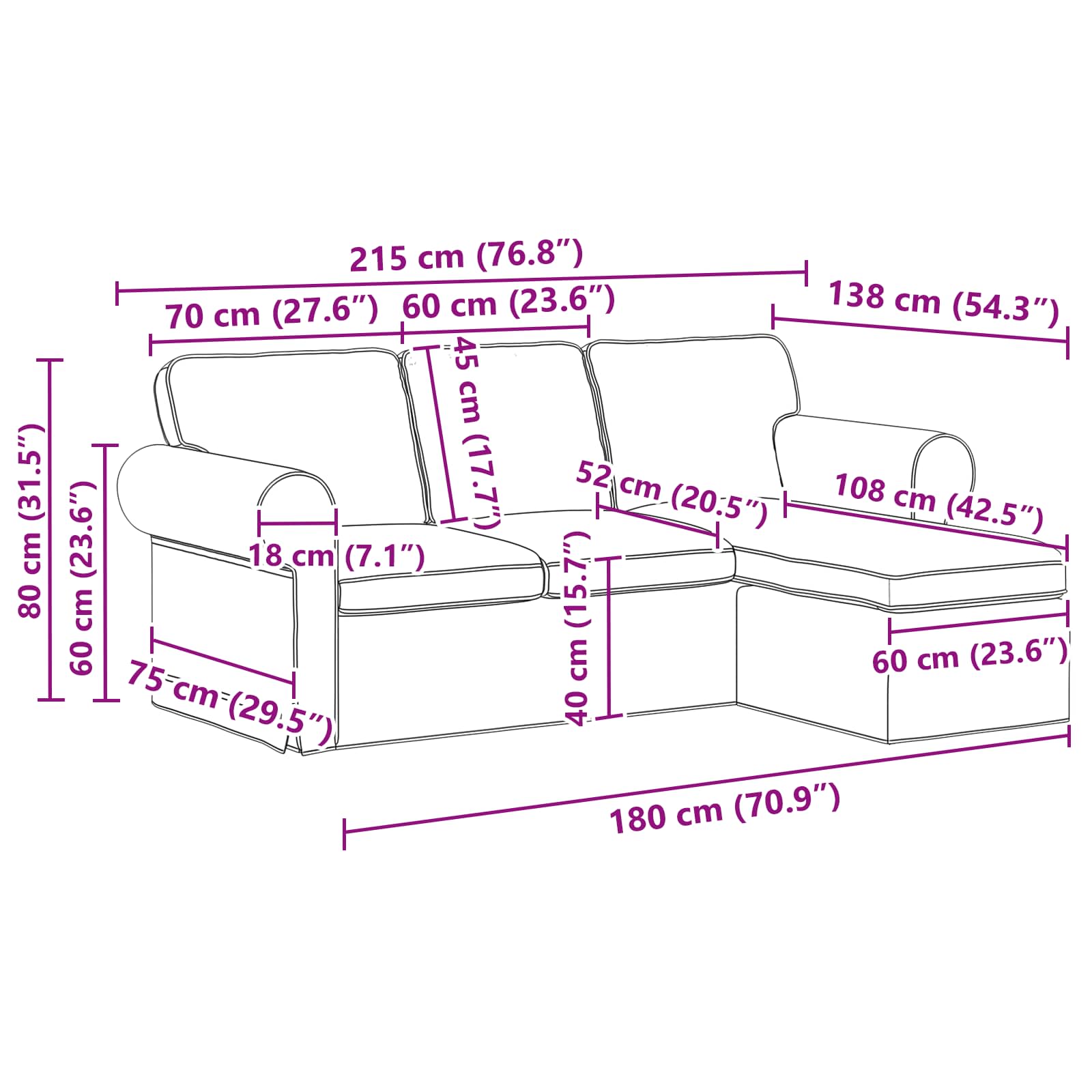 Divano Grigio scuro 215 x 138 x 80 cm Tessuto | homemem39