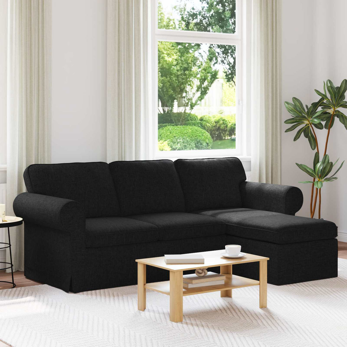 Divano Nero 215 x 138 x 80 cm Tessuto | homemem39