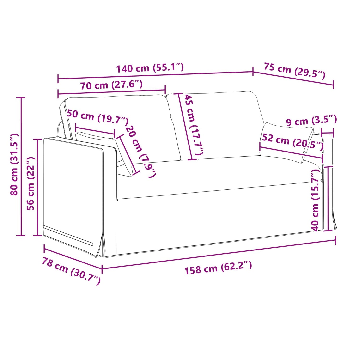 Divano 140cm Nero Metallo