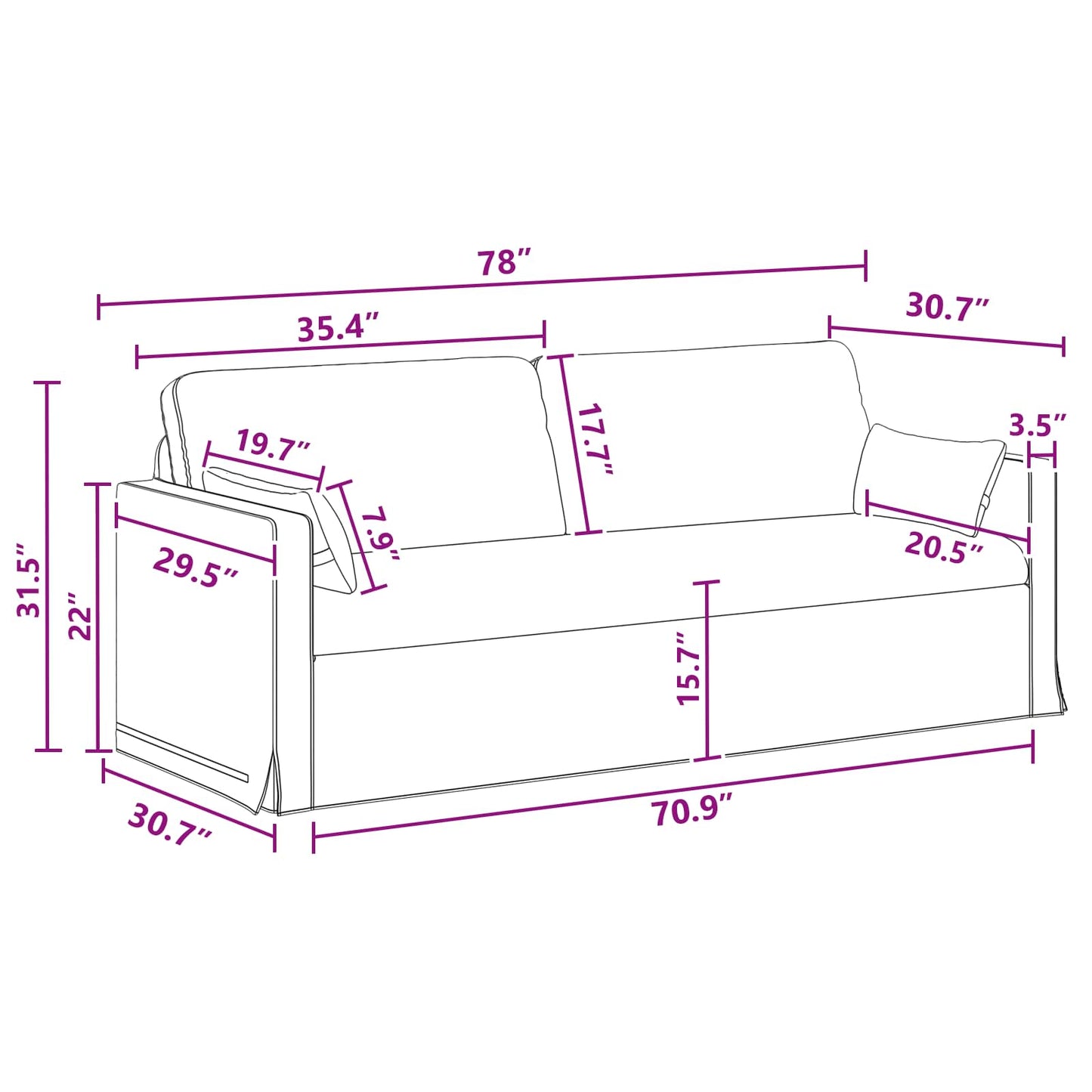Divano Grigio scuro 198 x 78 x 80 cm Tessuto | homemem39