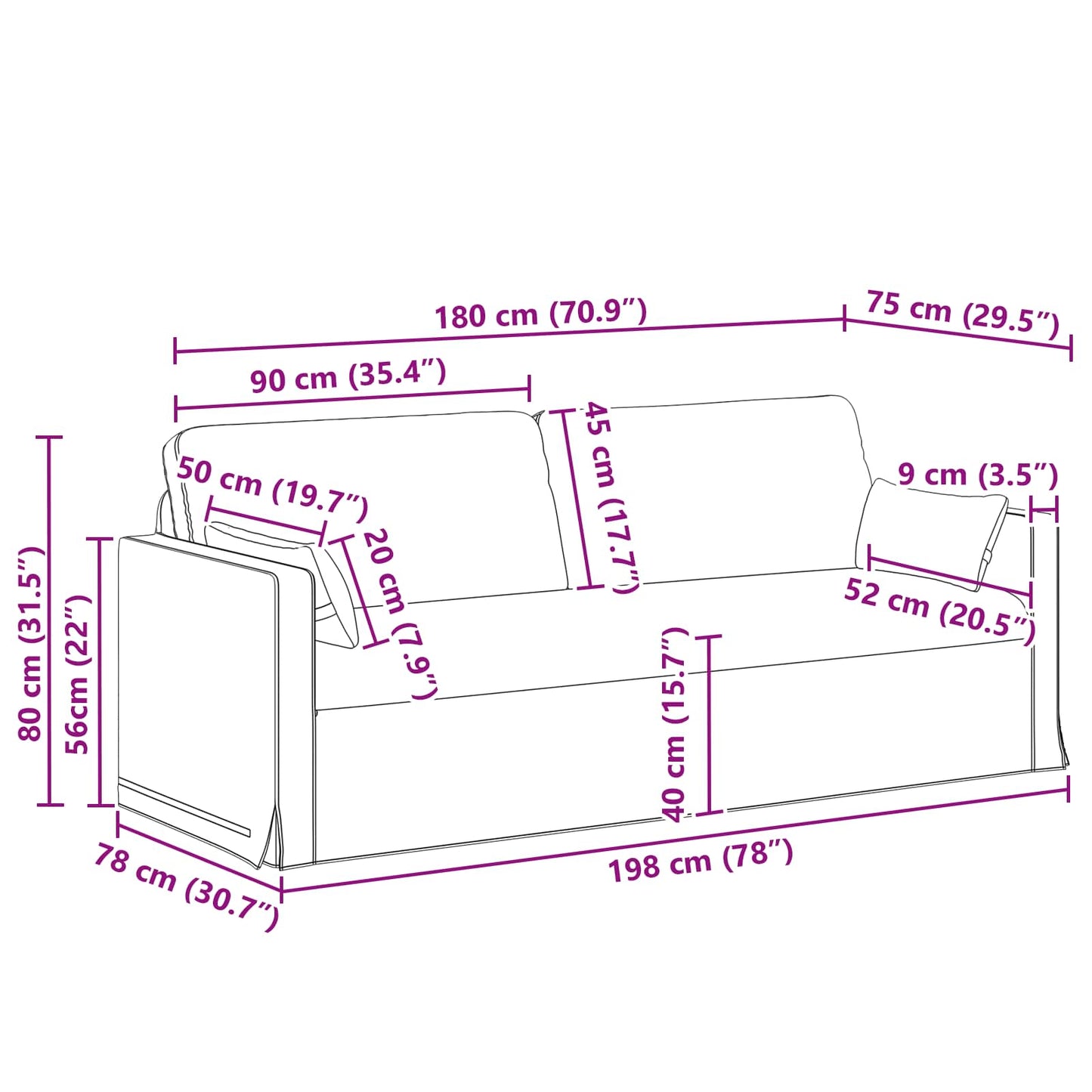 Divano Blu 198 x 78 x 80 cm Tessuto | homemem39
