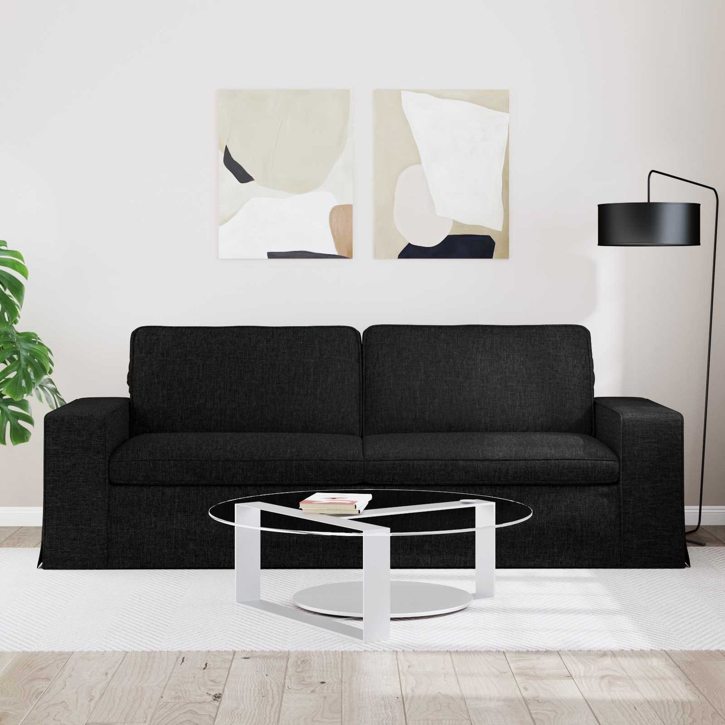 Divano Nero 222 x 80 x 82 cm Tessuto | homemem39