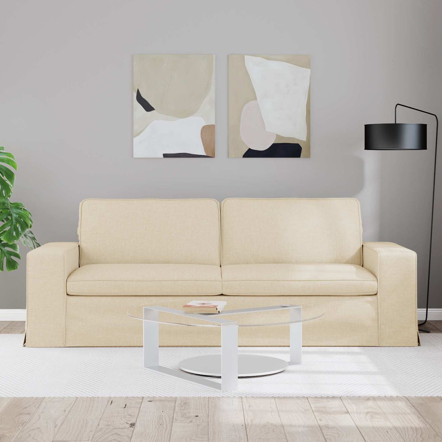 Divano Crema 222 x 80 x 82 cm Tessuto - homemem39