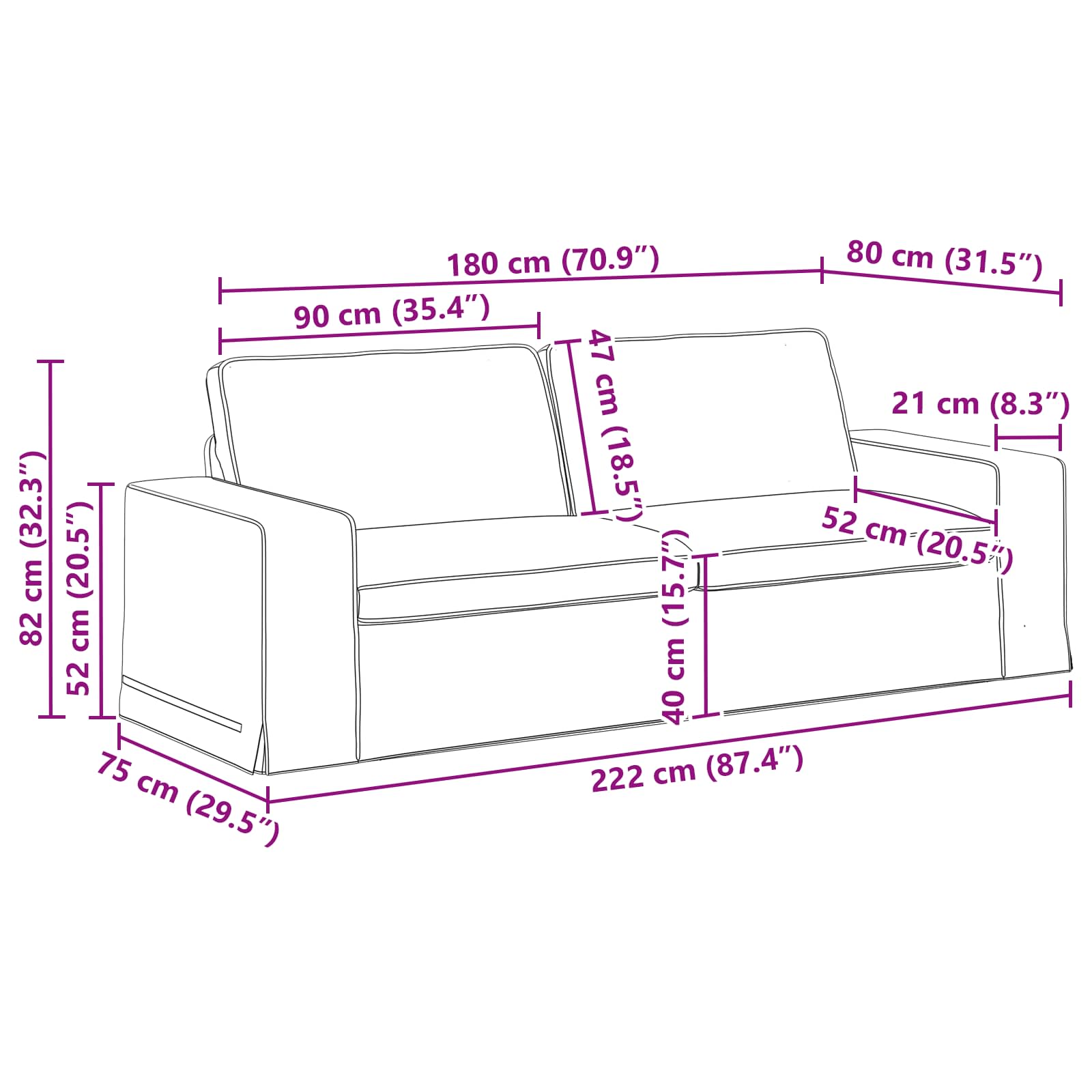 Divano Blu 222 x 80 x 82 cm Tessuto - homemem39